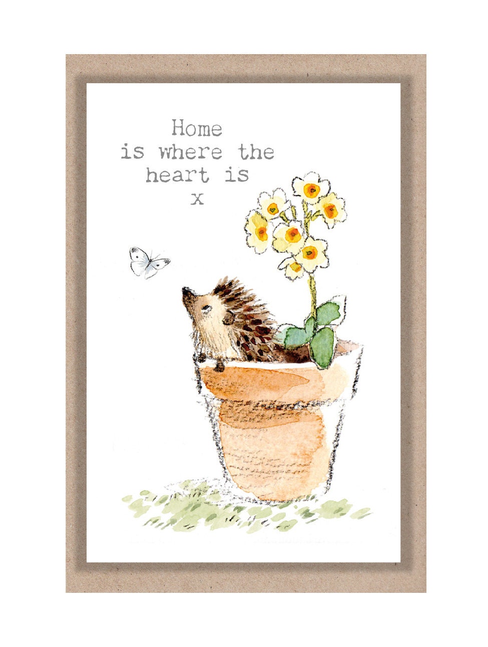 Sentiment Card - Home Is Where the Heart Is - Hedgehog in Flowerpot