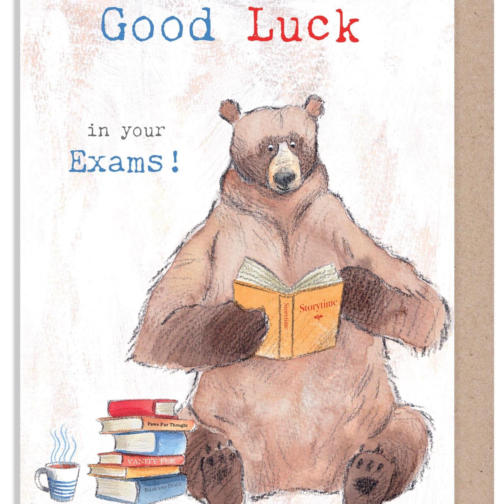 Ggod Luck Card - Exams - Bear Reading a Book