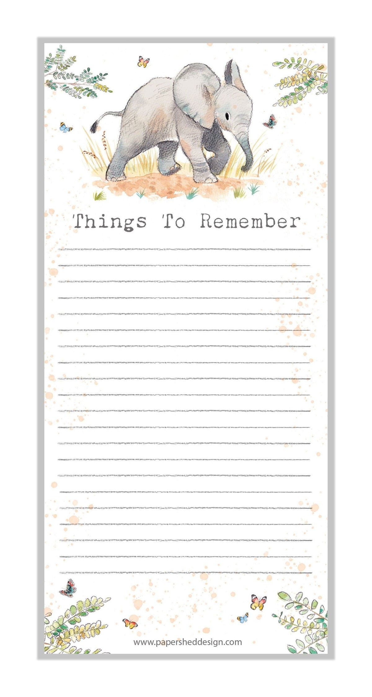 Things to Remember Pad - Elephant with Butterflies