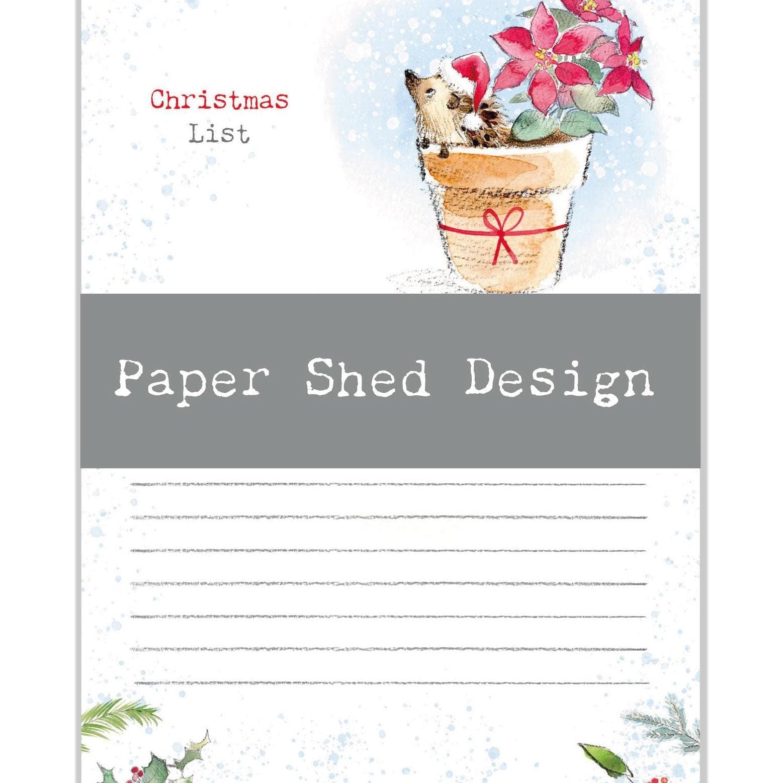 Christmas Notepad - Christmas Thoughts - Hedgehog in Flowerpot