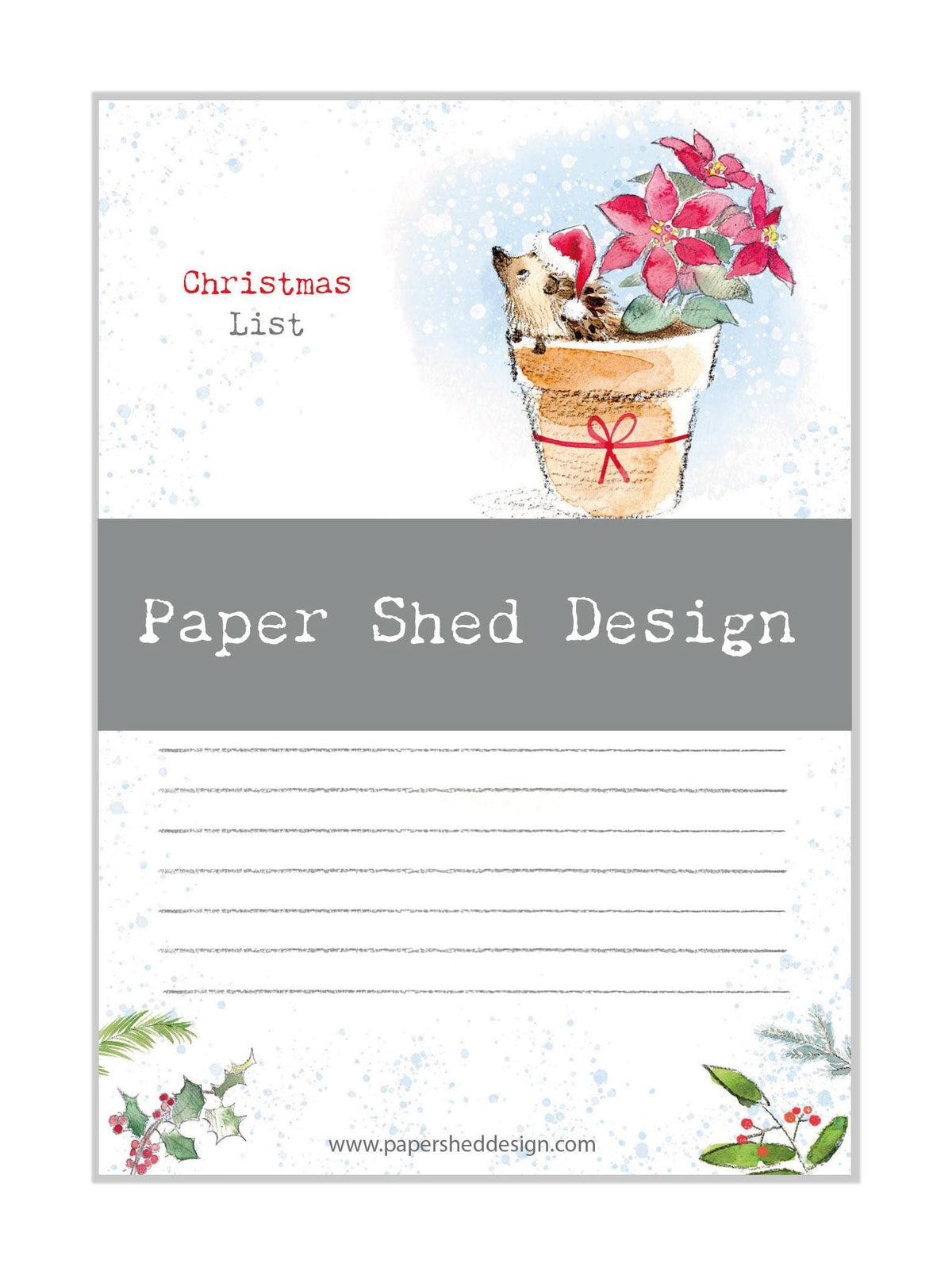 Christmas Notepad - Christmas Thoughts - Hedgehog in Flowerpot