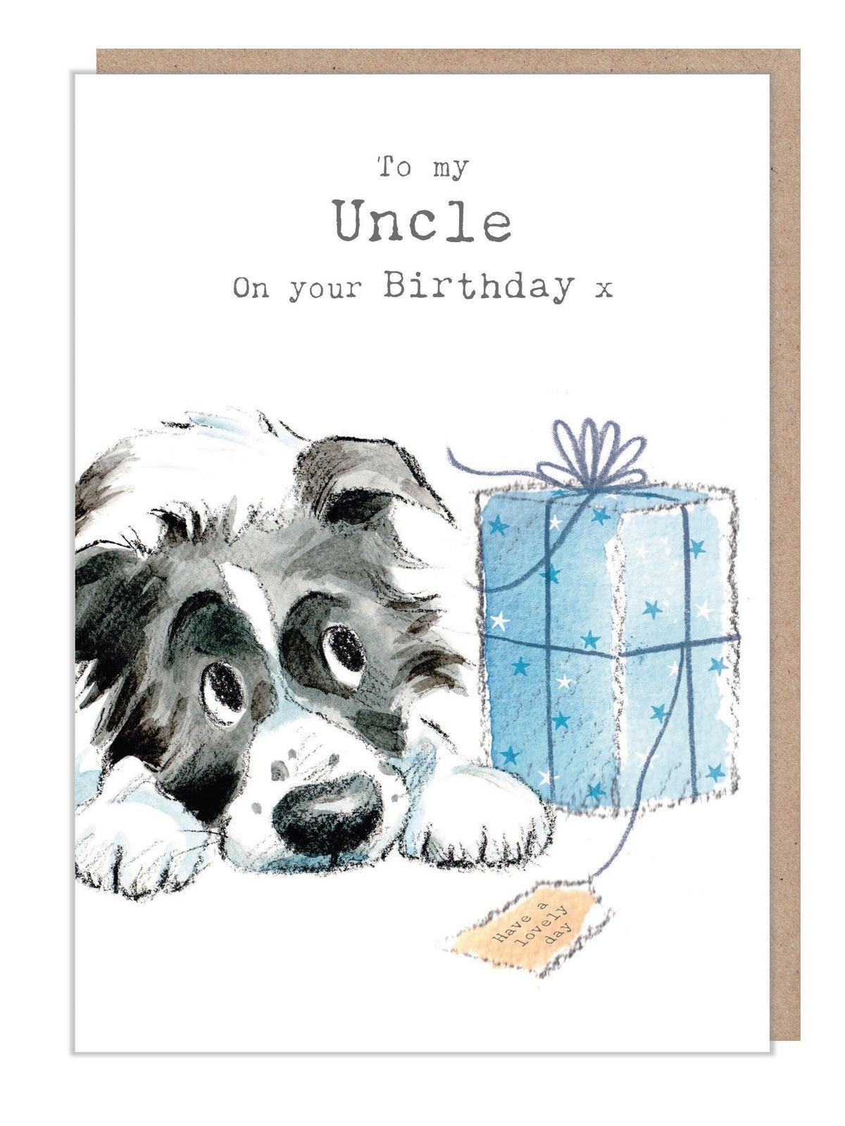 Uncle Birthday Card - Border Collie with Parcel