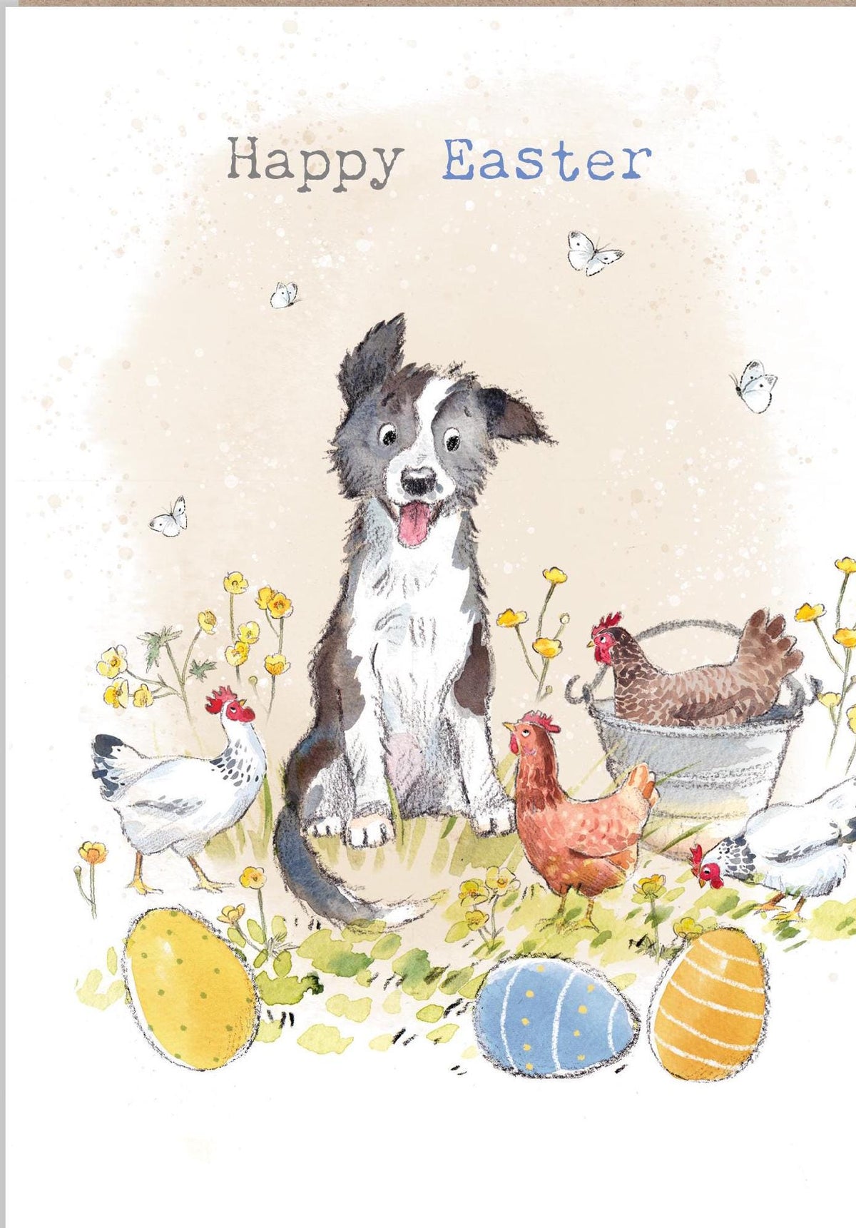 Happy Easter Card - Collie Dog with Hens