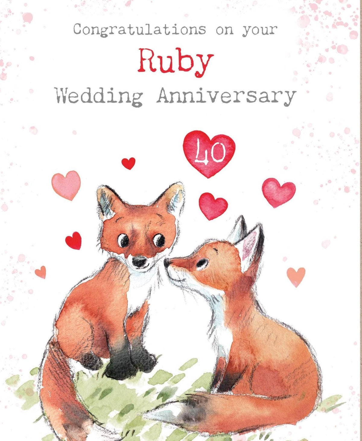 Greeting Card - Ruby Wedding Anniversary  - Two Foxes with Hearts