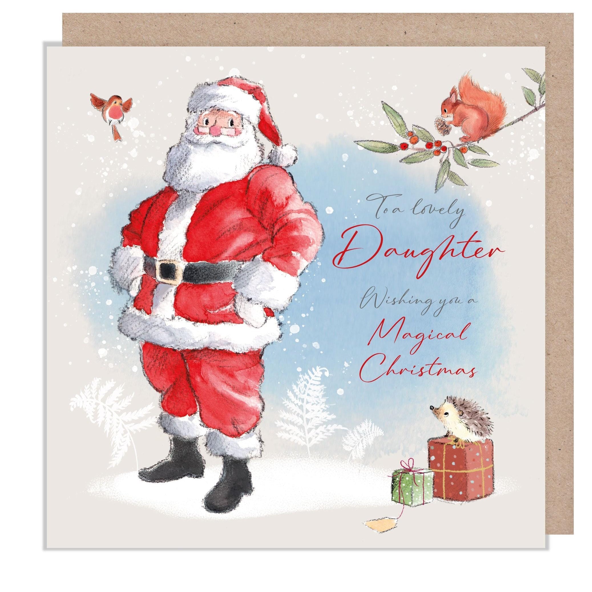 To a Lovely Daughter Christmas Card - Santa with Squirrel