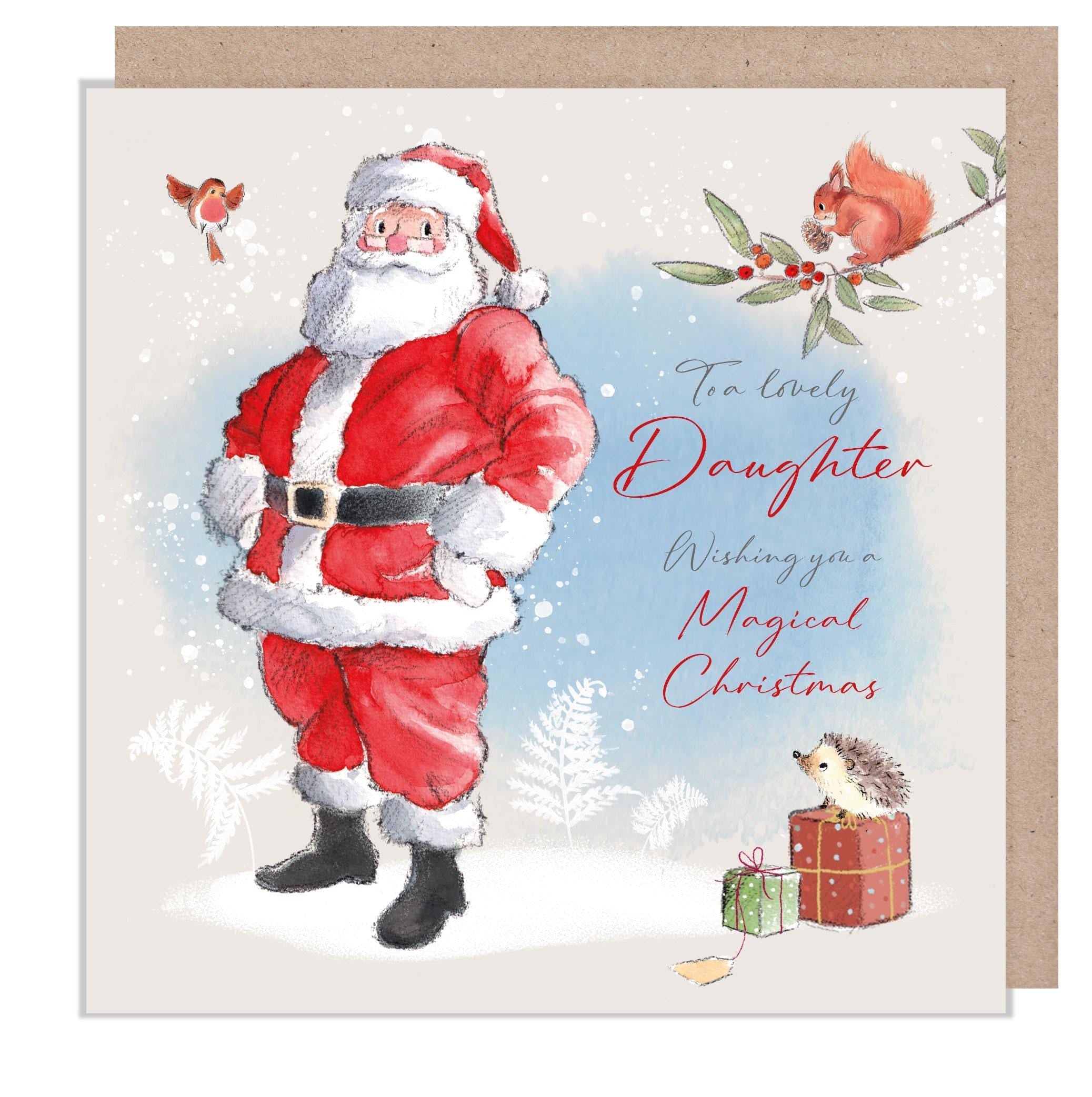 To a Lovely Daughter Christmas Card - Santa with Squirrel