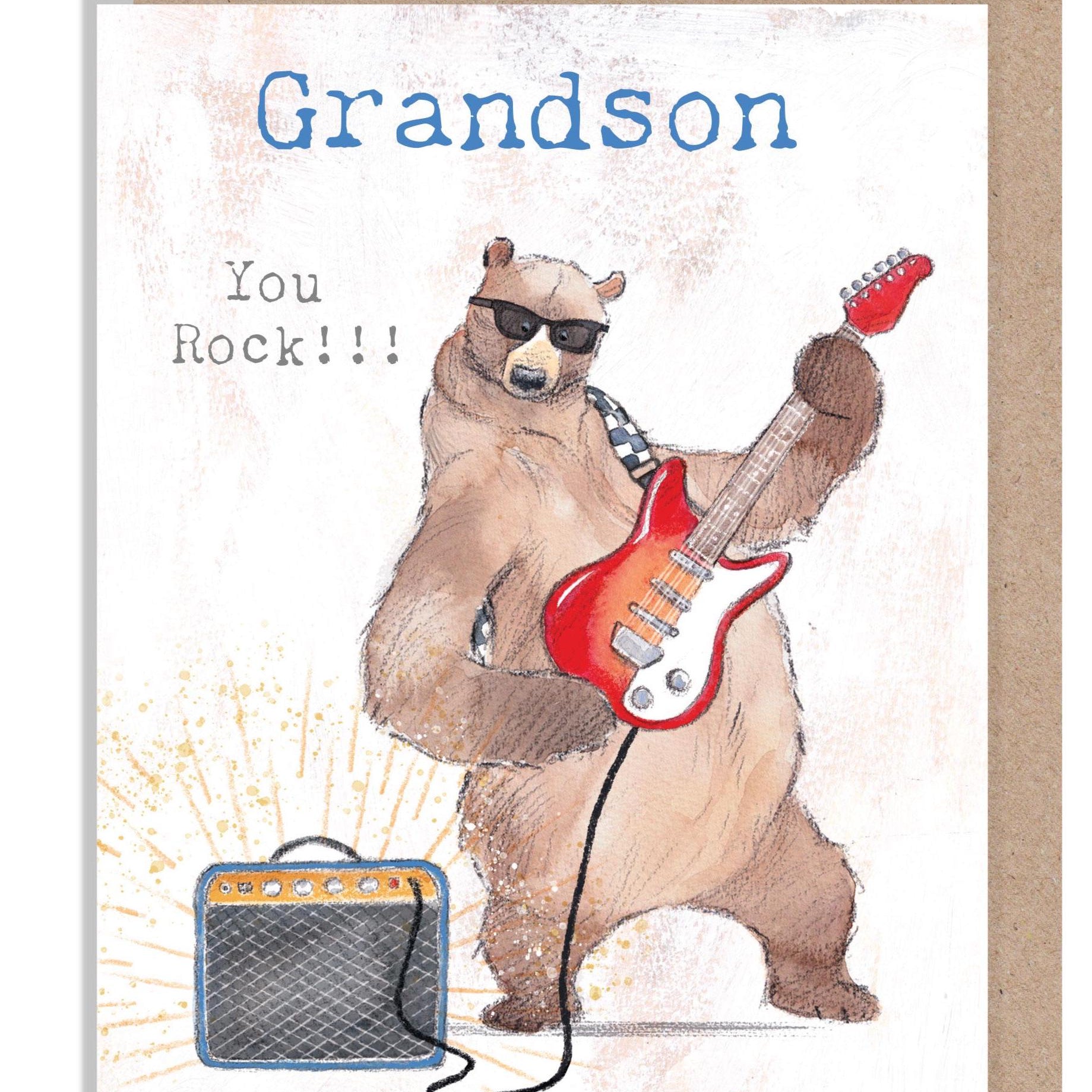 Birthday Card - Grandson - Bear with Guitar and Amplifier