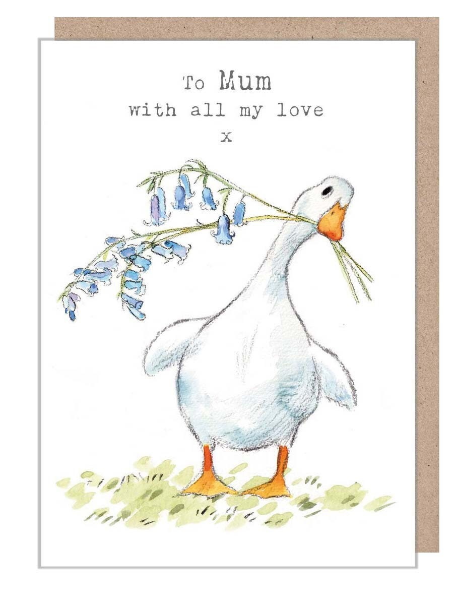 Greeting Card - Mum - White Duck with Flowers