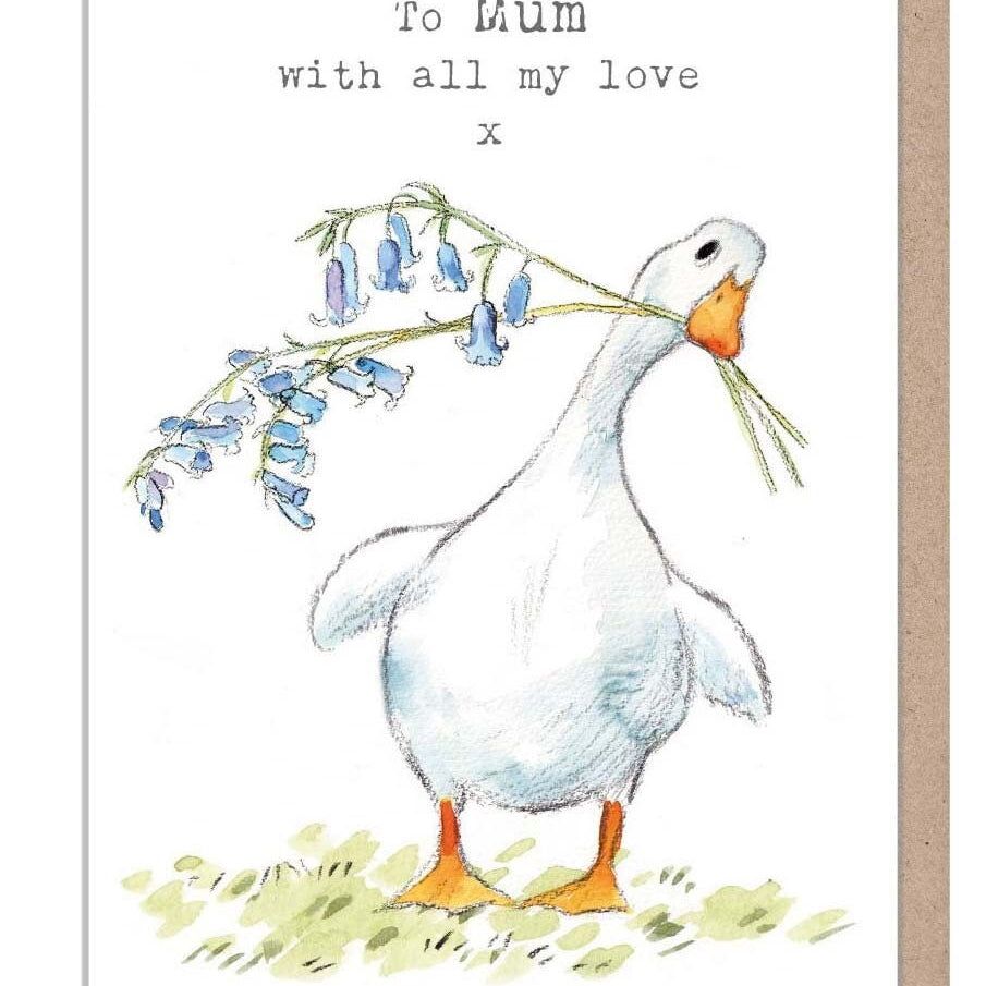 Greeting Card - Mum - White Duck with Flowers