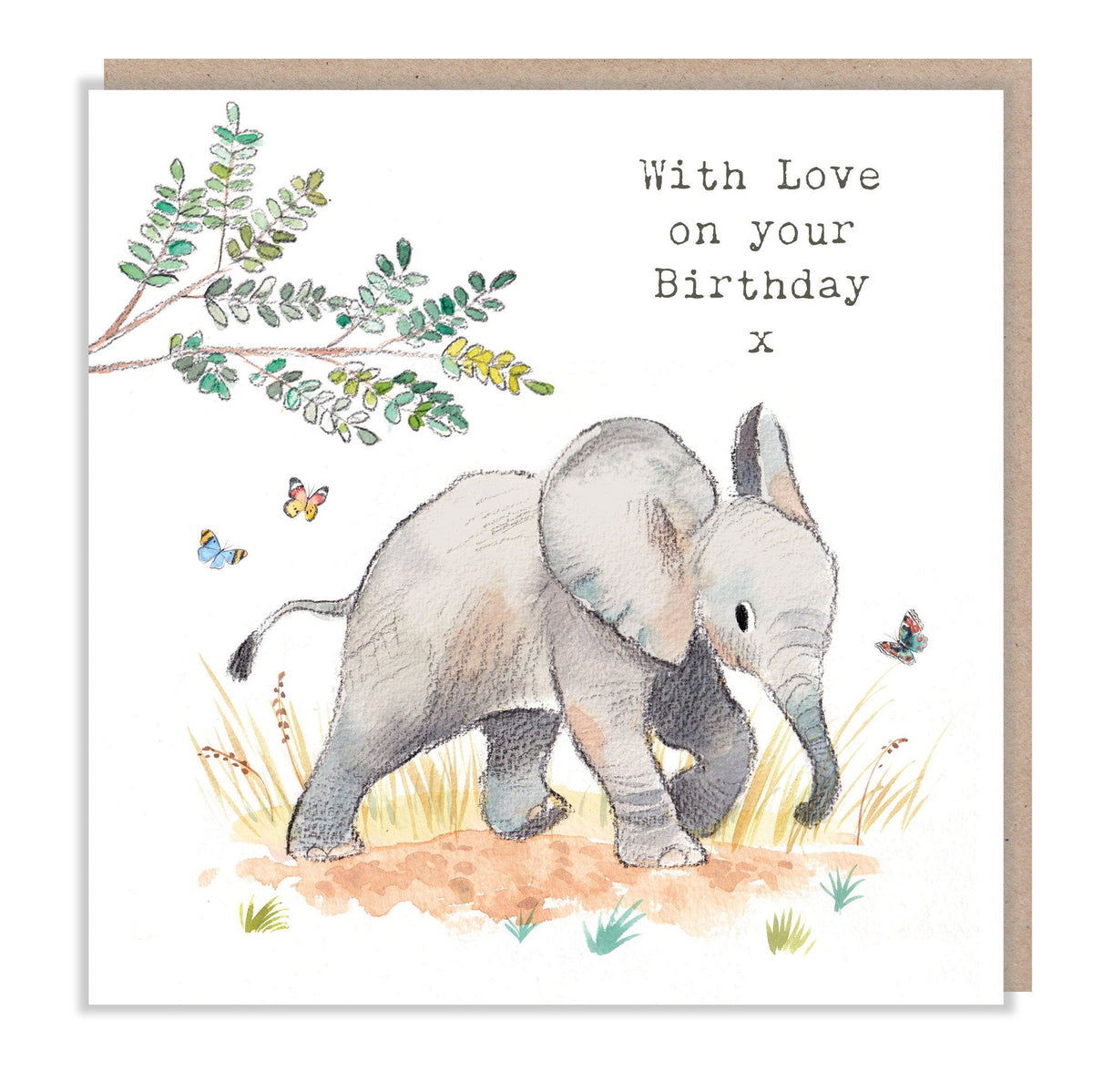 With Love on Your Birthday - Cute Elephant and Butterflies