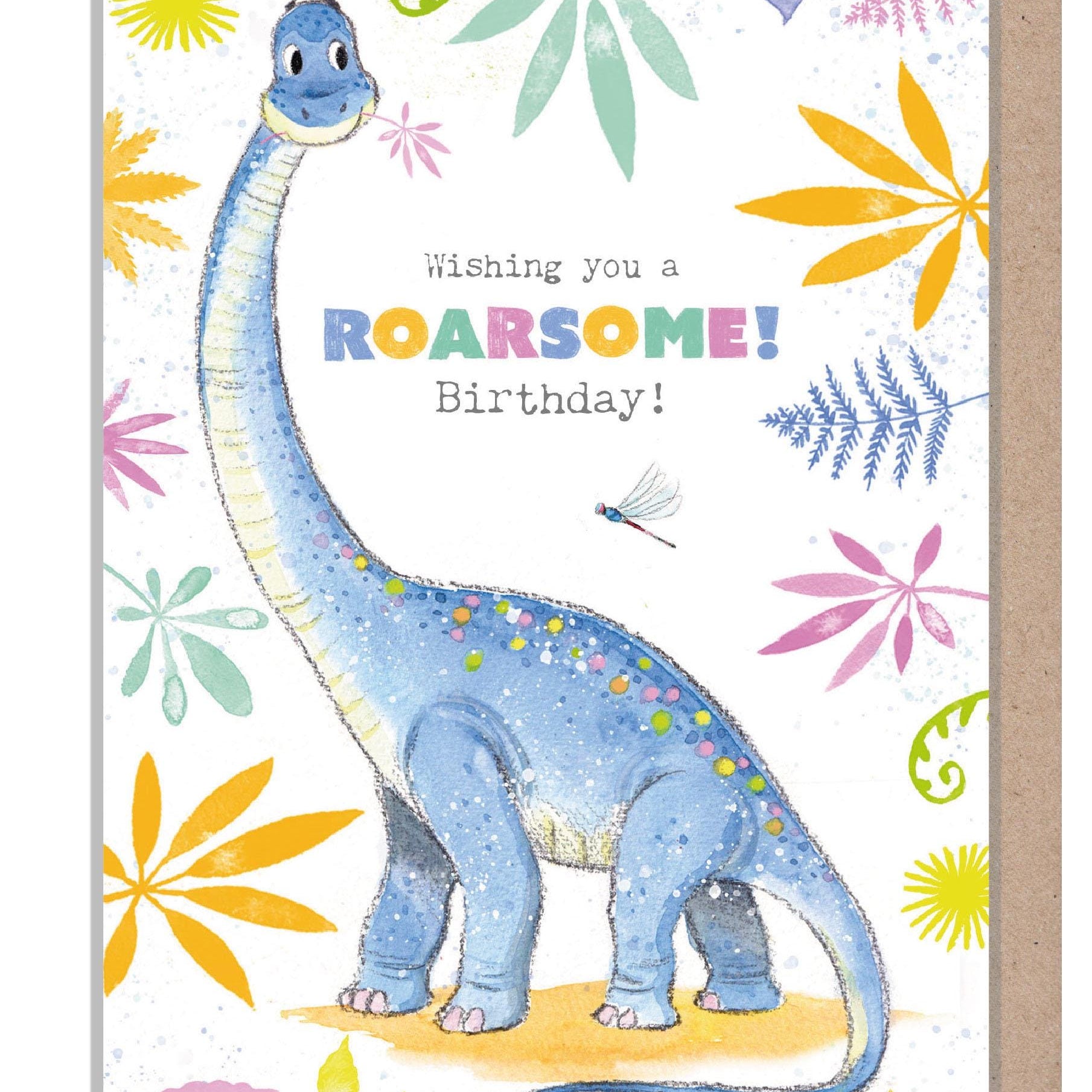 Birthday Card - Wishing You a Roarsome Birthday -  Blue Diplodocus