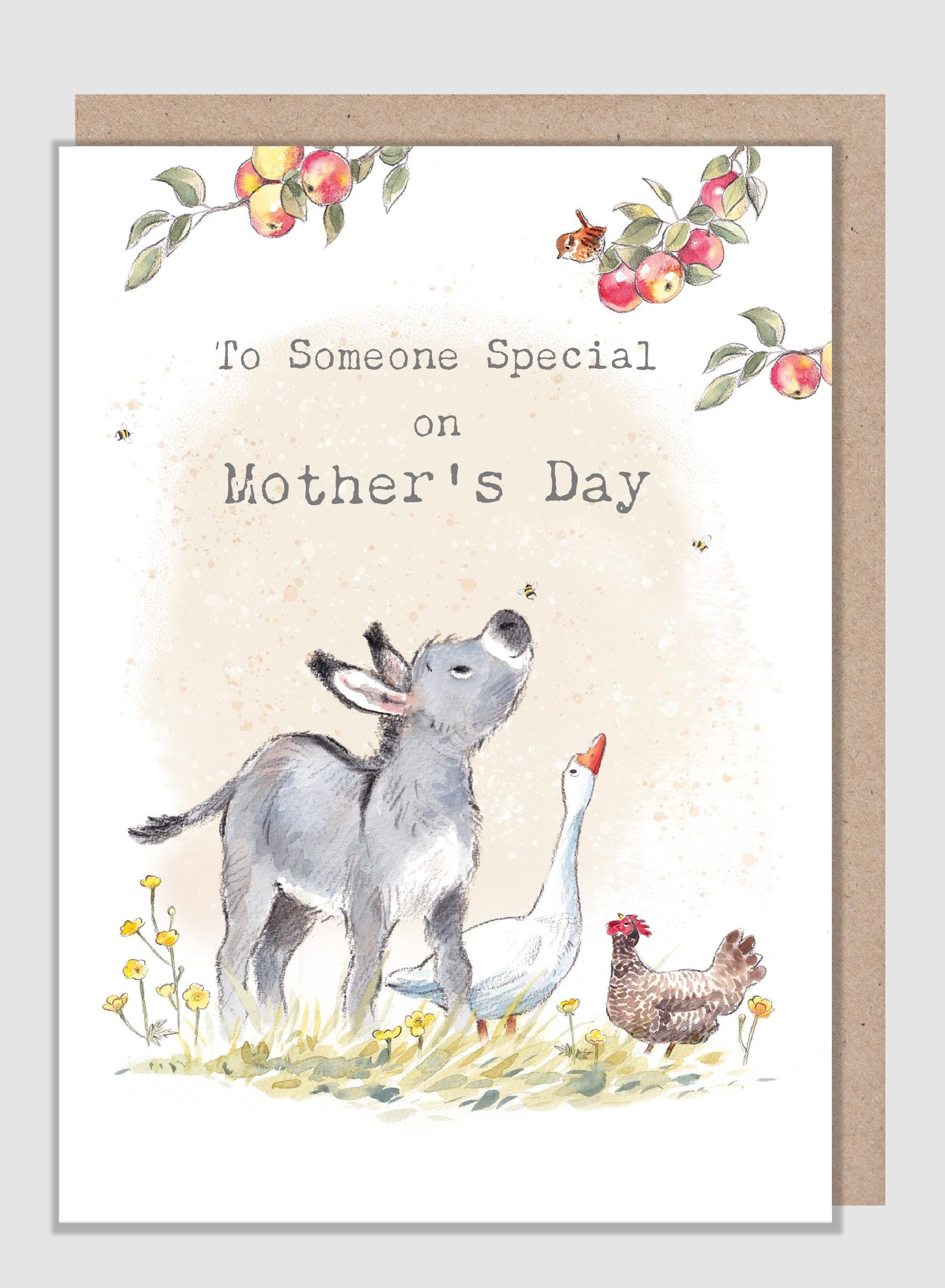 Mother's Day Card - to Someone Special - Donkey, Goose and Hen with Apple Tree
