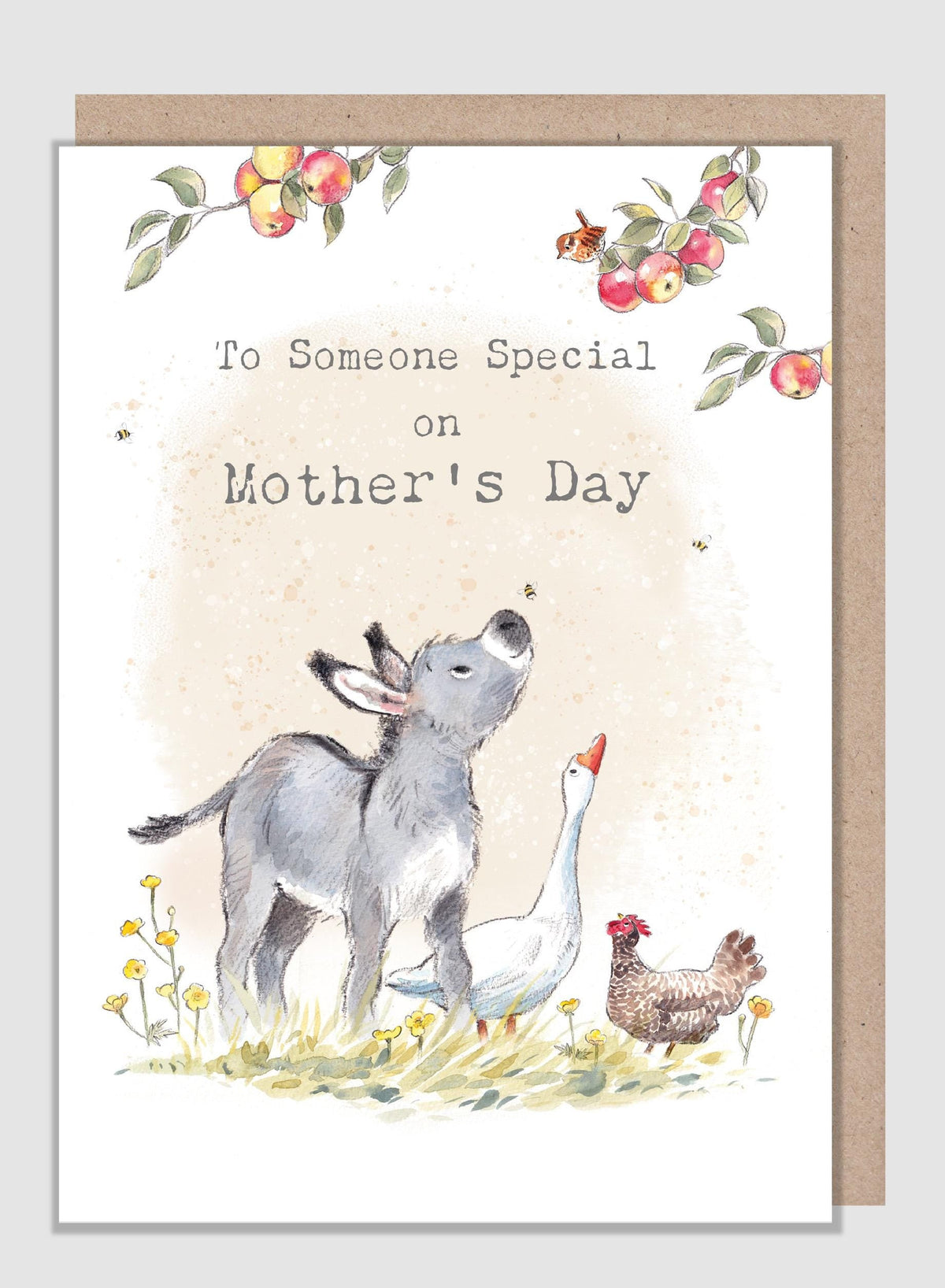 Mother's Day Card - to Someone Special - Donkey, Goose and Hen with Apple Tree