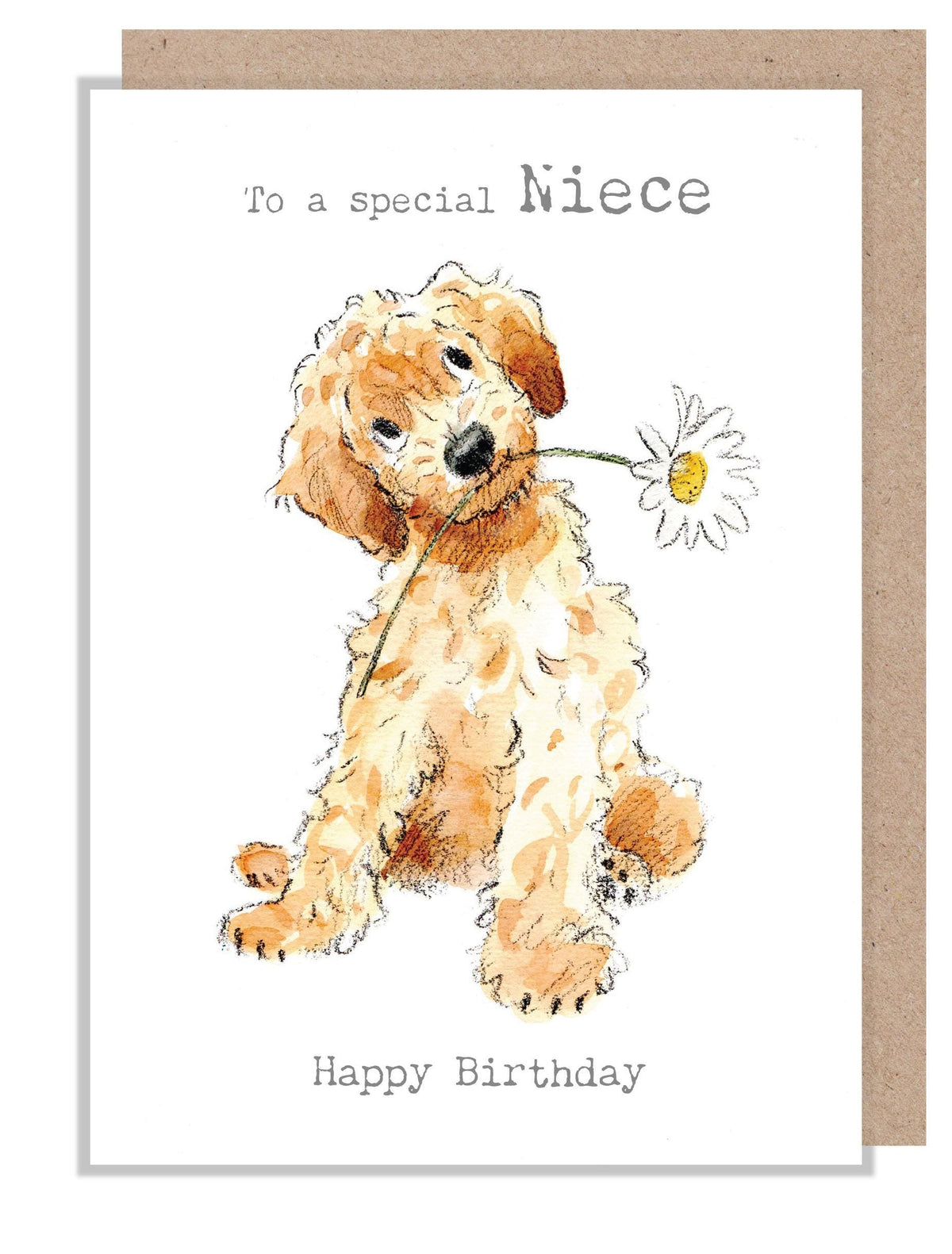 Birthday Card - Special Niece - Golden Cockapoo with Daisy