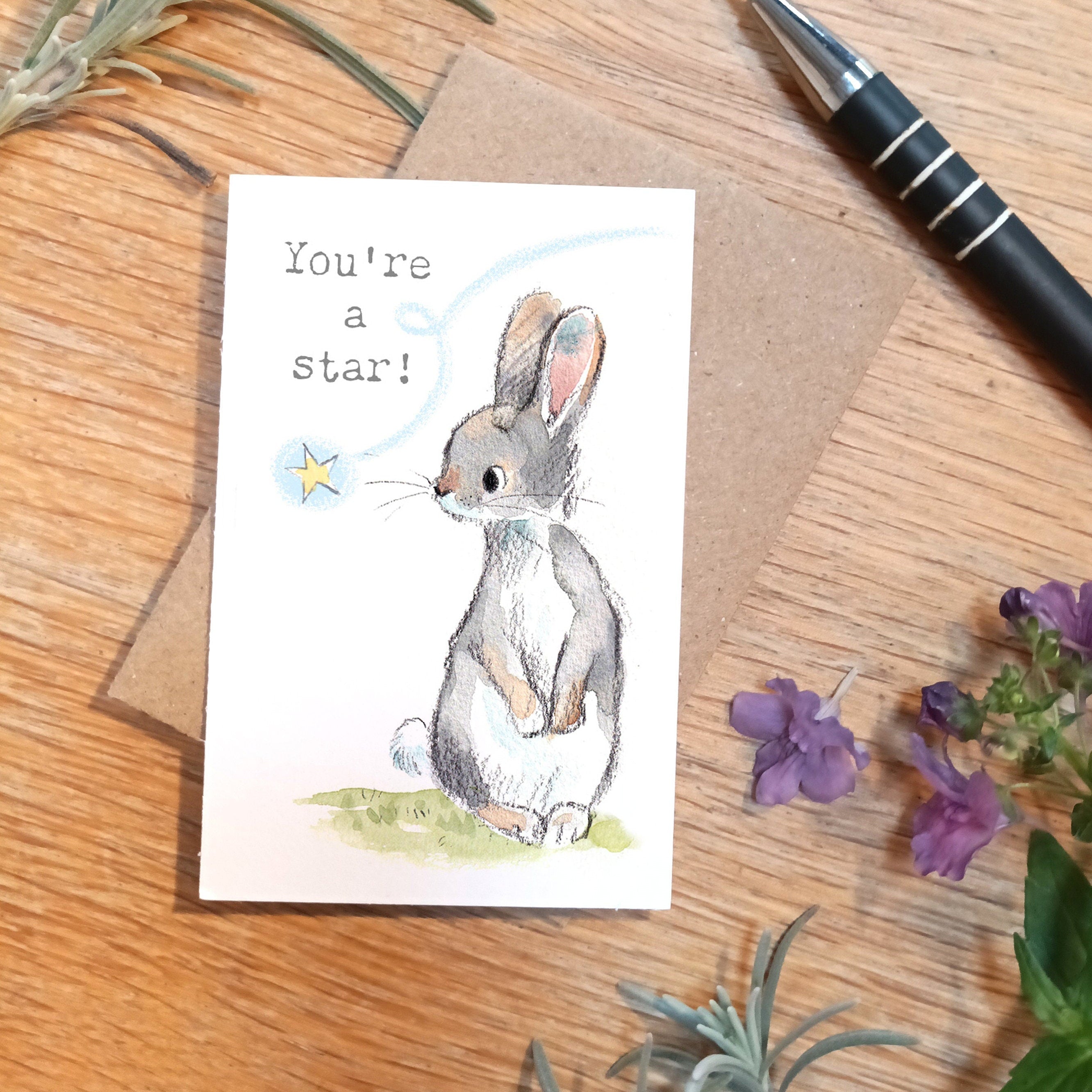 Sentiment Card - Youre a Star - Rabbit and Star