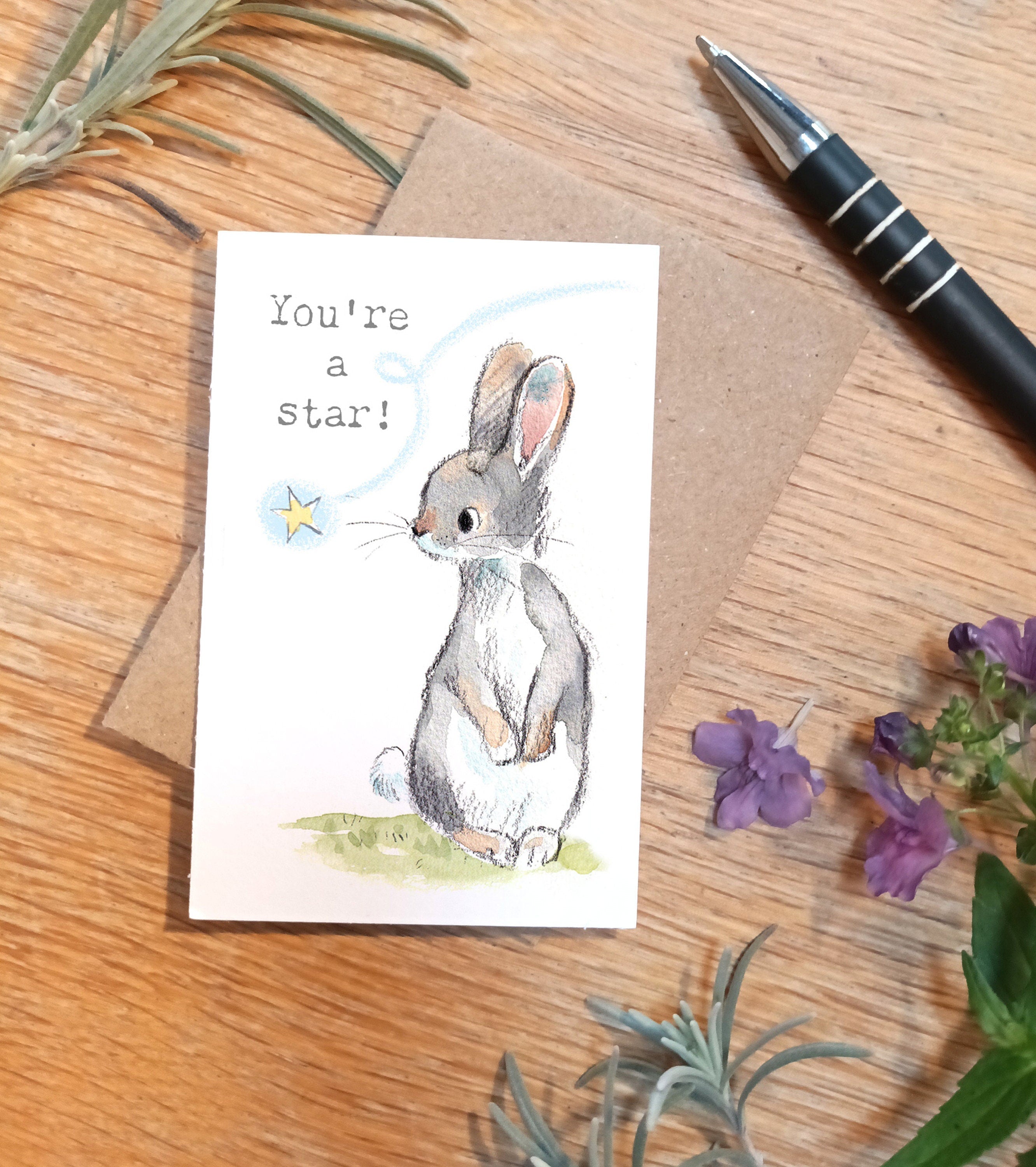 Sentiment Card - Youre a Star - Rabbit and Star