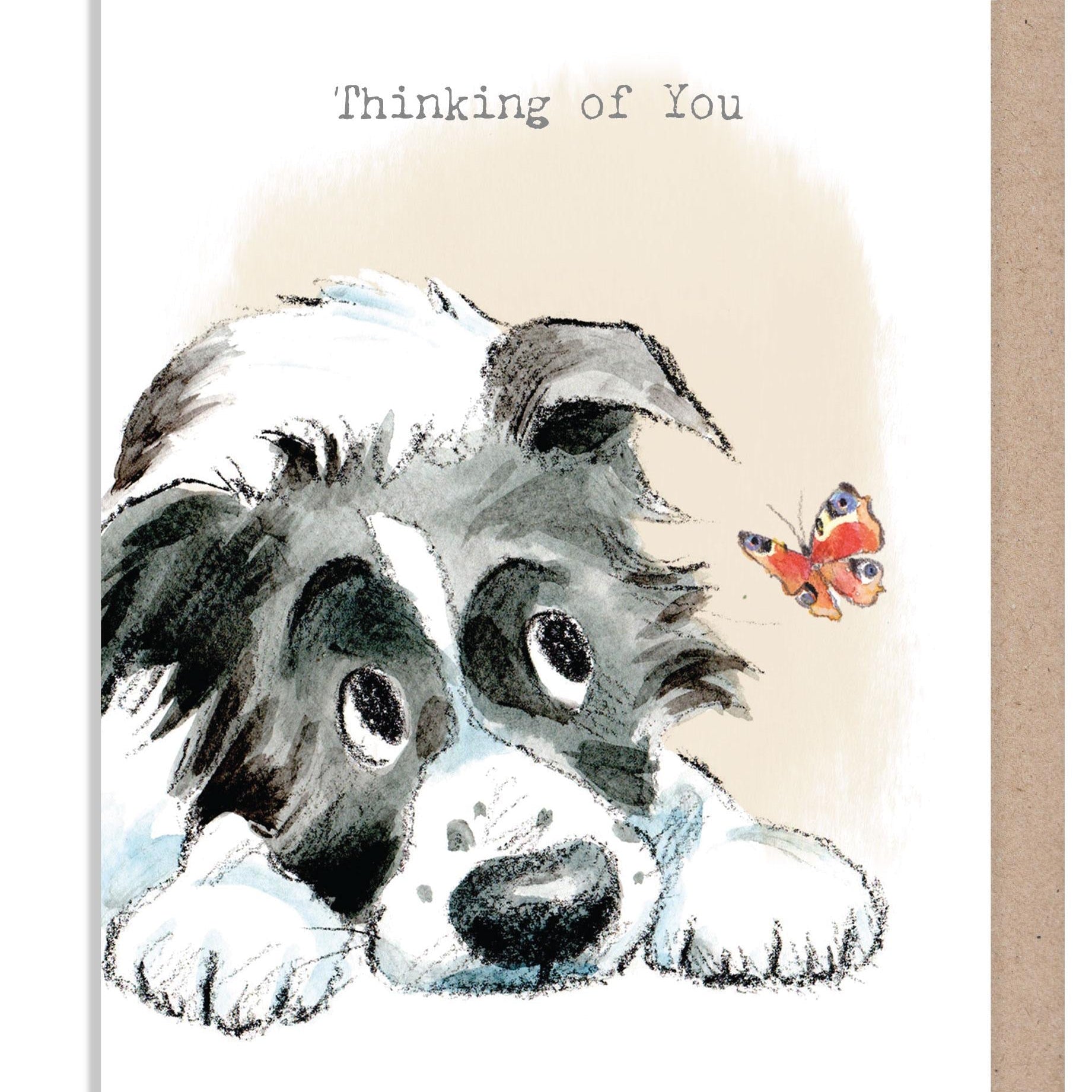 Greeting Card - Thinking Of You - Collie Puppy with Butterfly