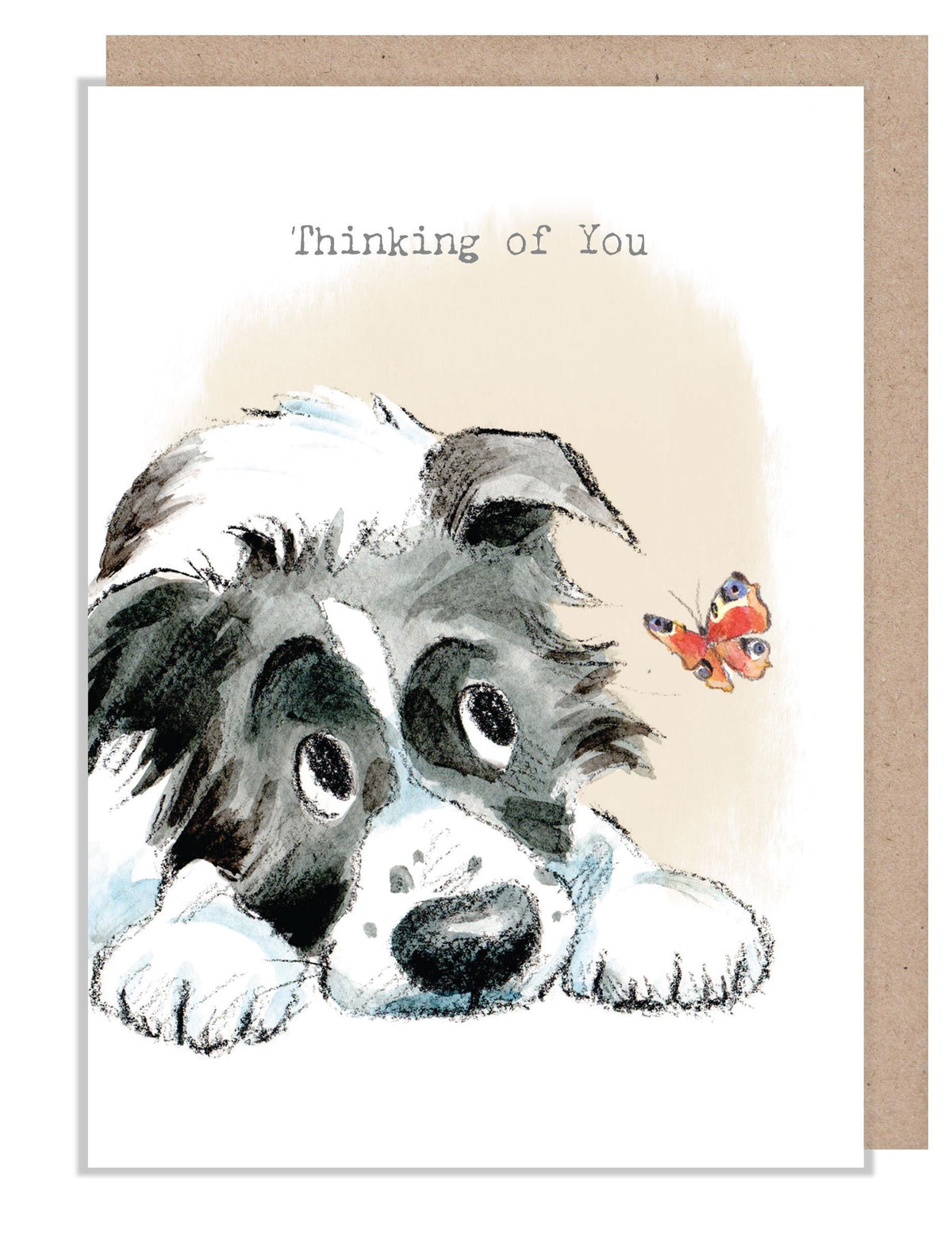 Greeting Card - Thinking Of You - Collie Puppy with Butterfly