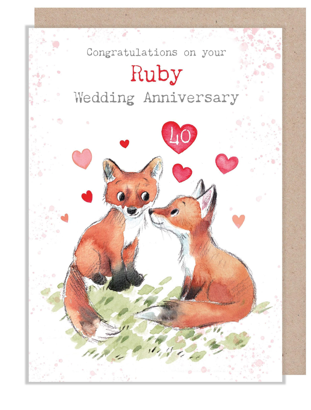 Greeting Card - Ruby Wedding Anniversary  - Two Foxes with Hearts