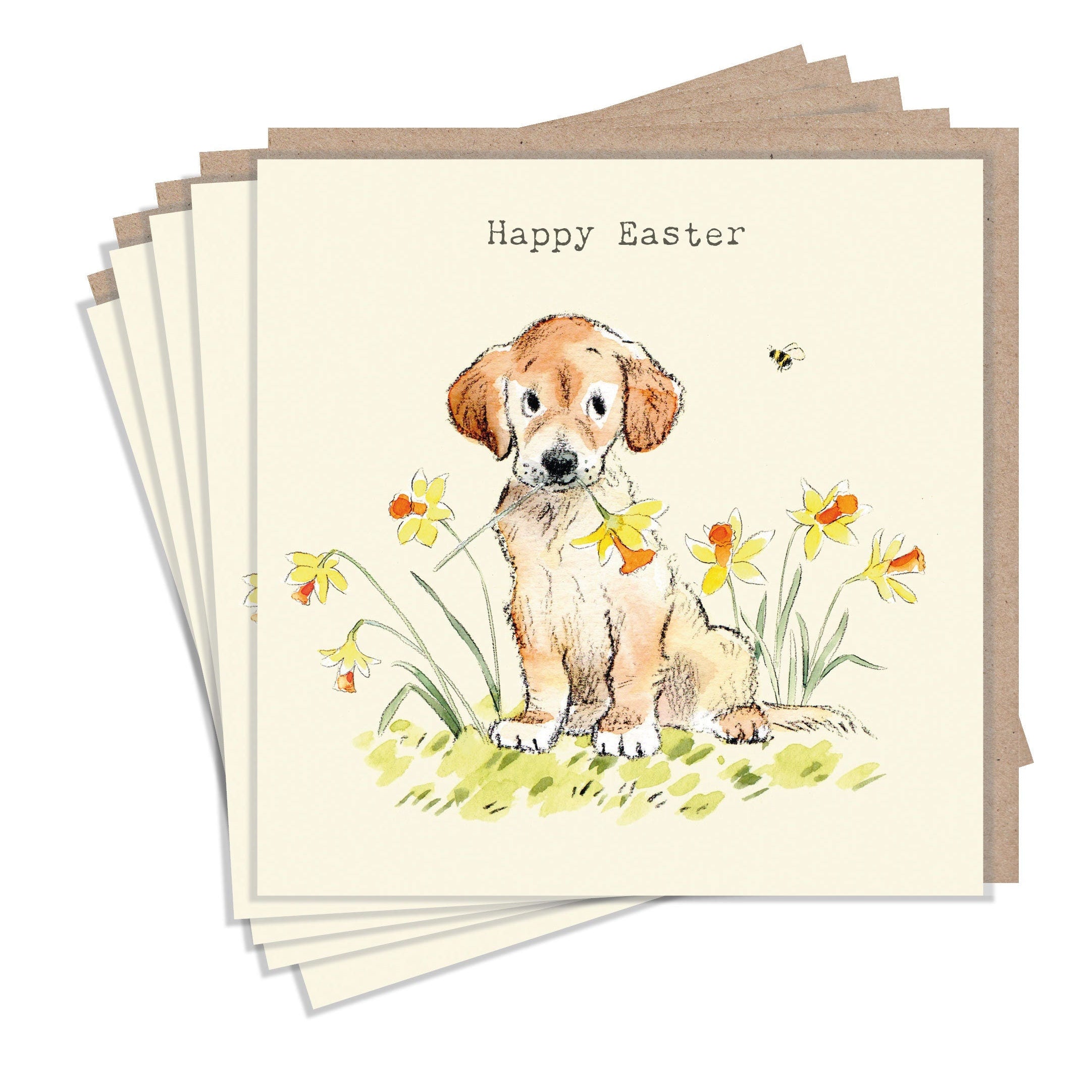 Notelet Pack - Happy Easter - Golden Lab Puppy with Daffodils - 125 x 125mm