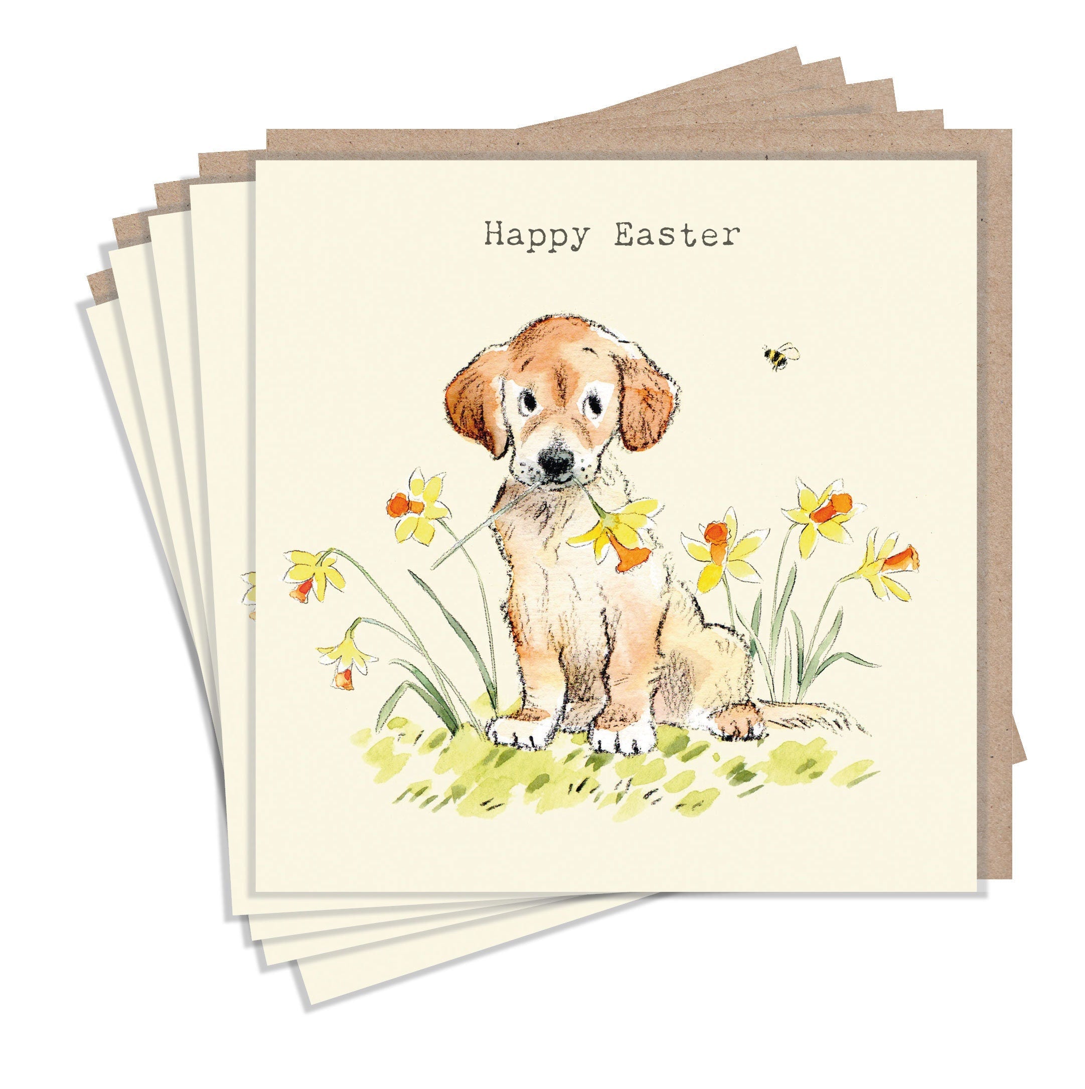 Notelet Pack - Happy Easter - Golden Lab Puppy with Daffodils - 125 x 125mm