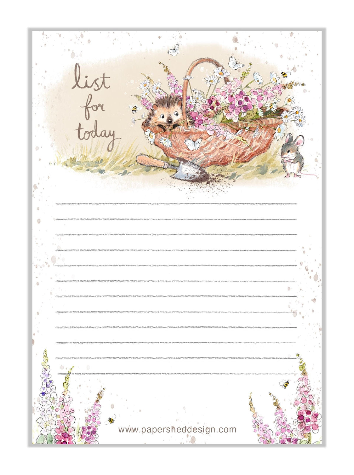 Note Pad - 100 Sheets - List For Today - Hedgehog and Mouse in Basket Of Flowers