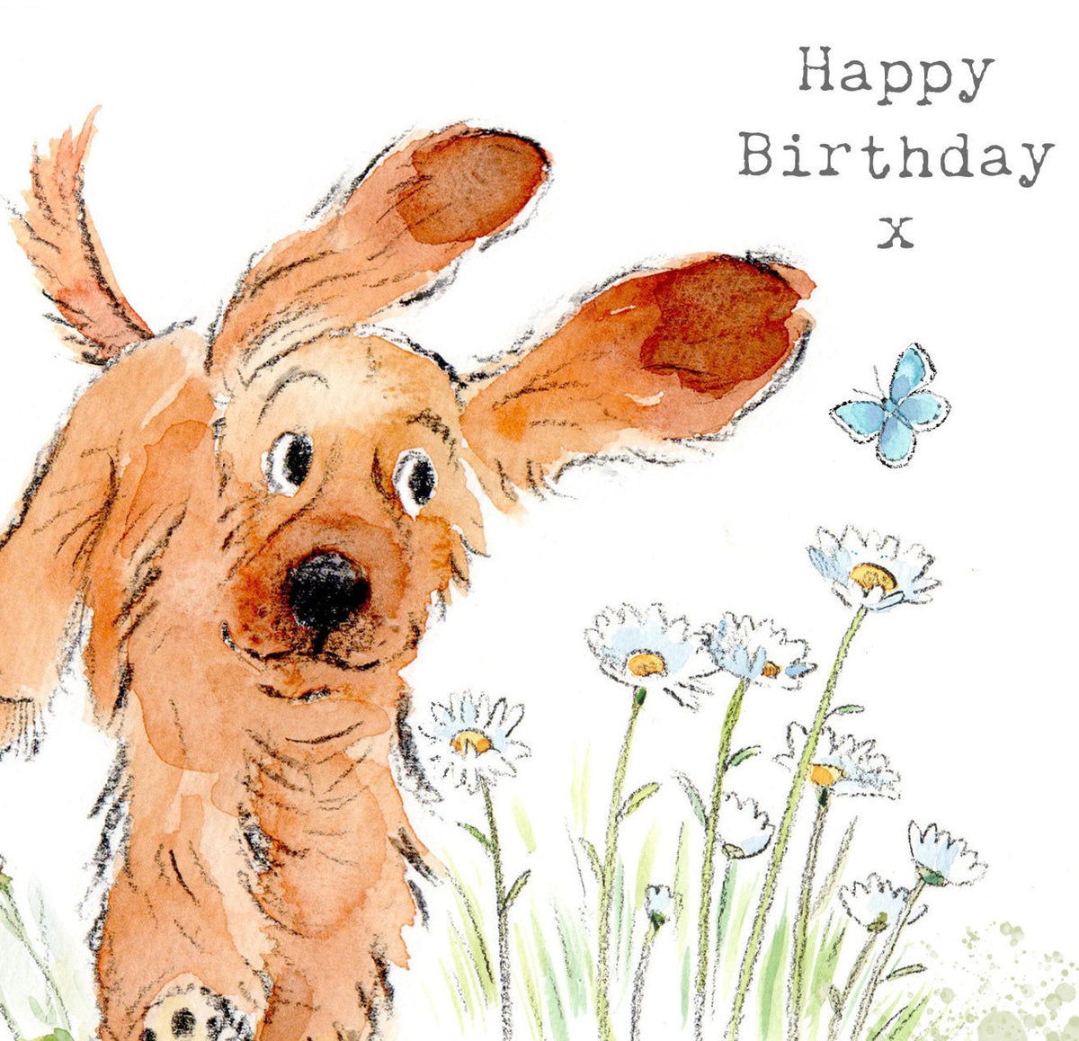 Cute Dog Birthday Card - Jumping Cocker Spaniel with Daisies