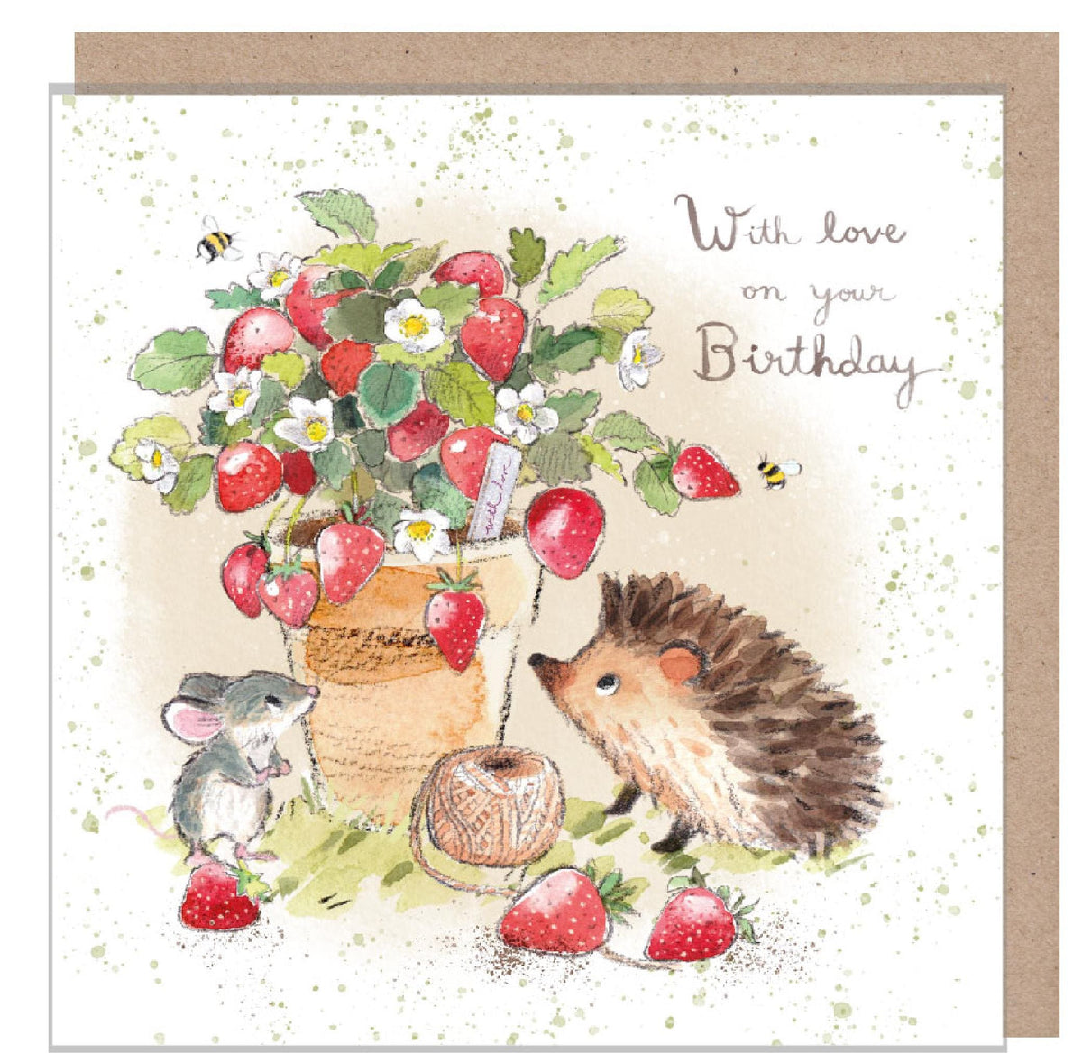 Birthday Card - Hedgehog, Mouse and Strawberries