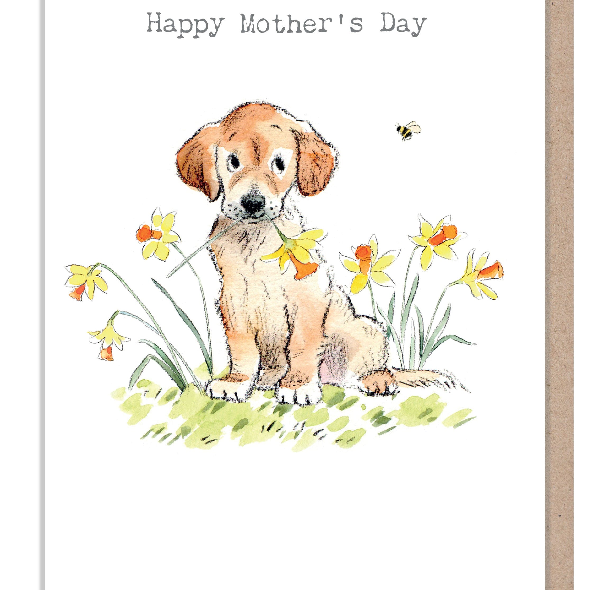 Cute Mothers Day Card - Happy Mothers Day - Golden Labrador with Daffodils
