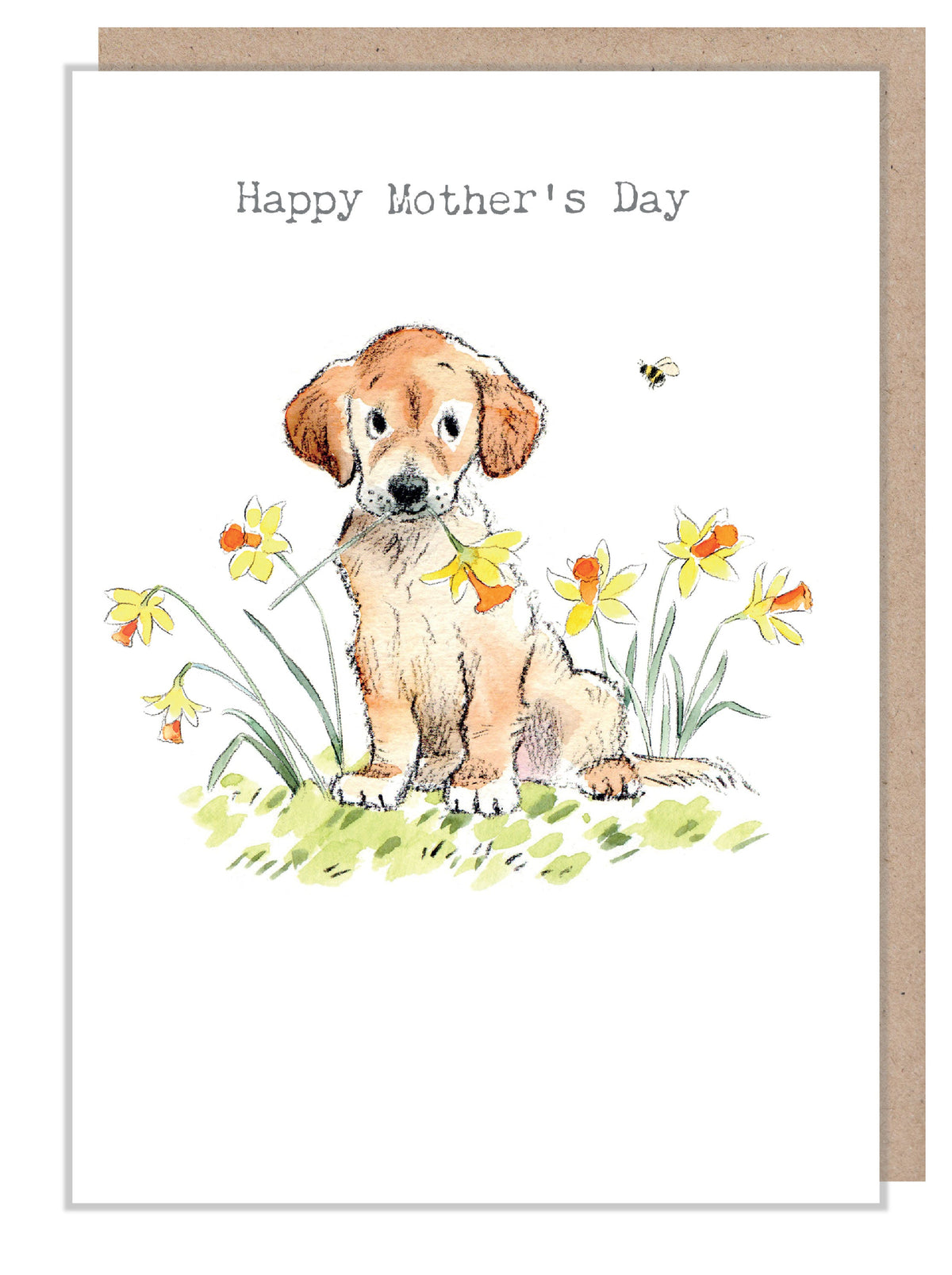 Cute Mothers Day Card - Happy Mothers Day - Golden Labrador with Daffodils