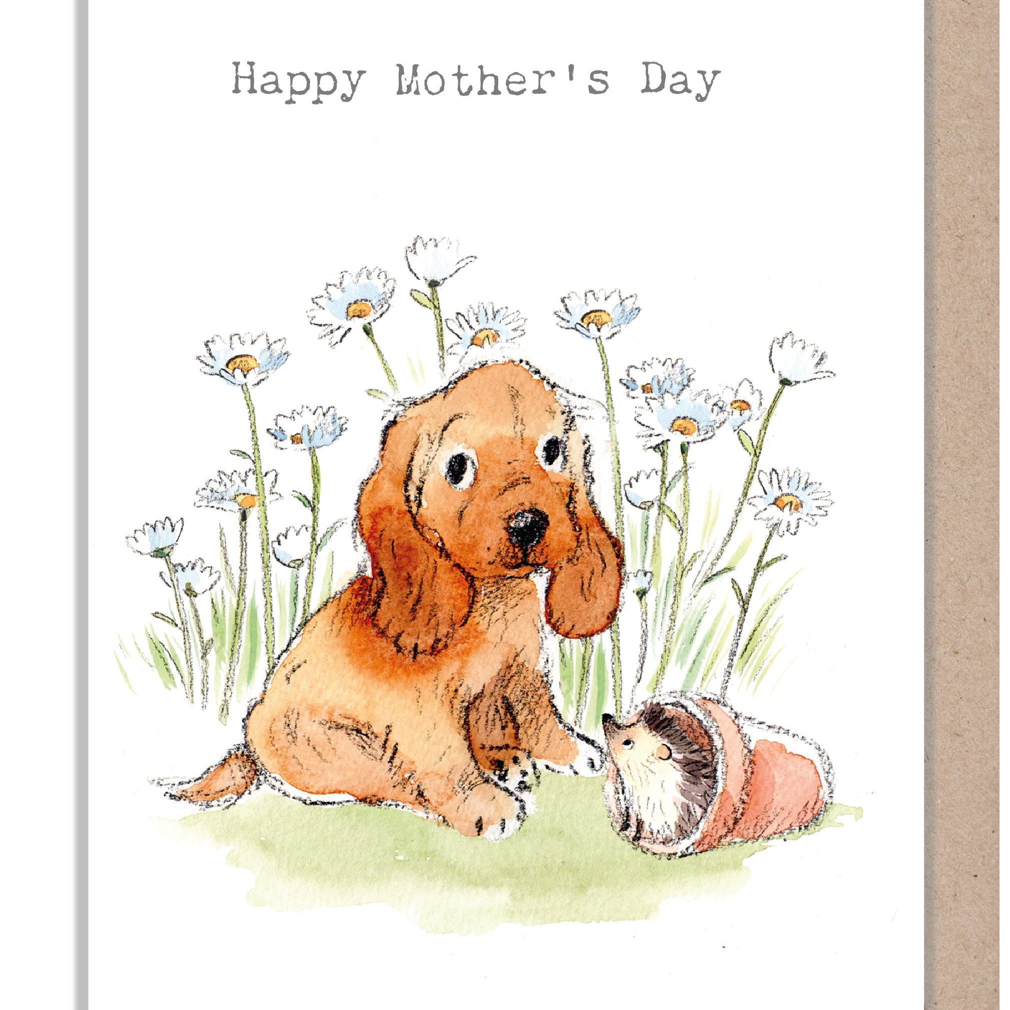 Greeting Card 'Happy Mother's Day' -  Golden Spaniel with Hedgehog