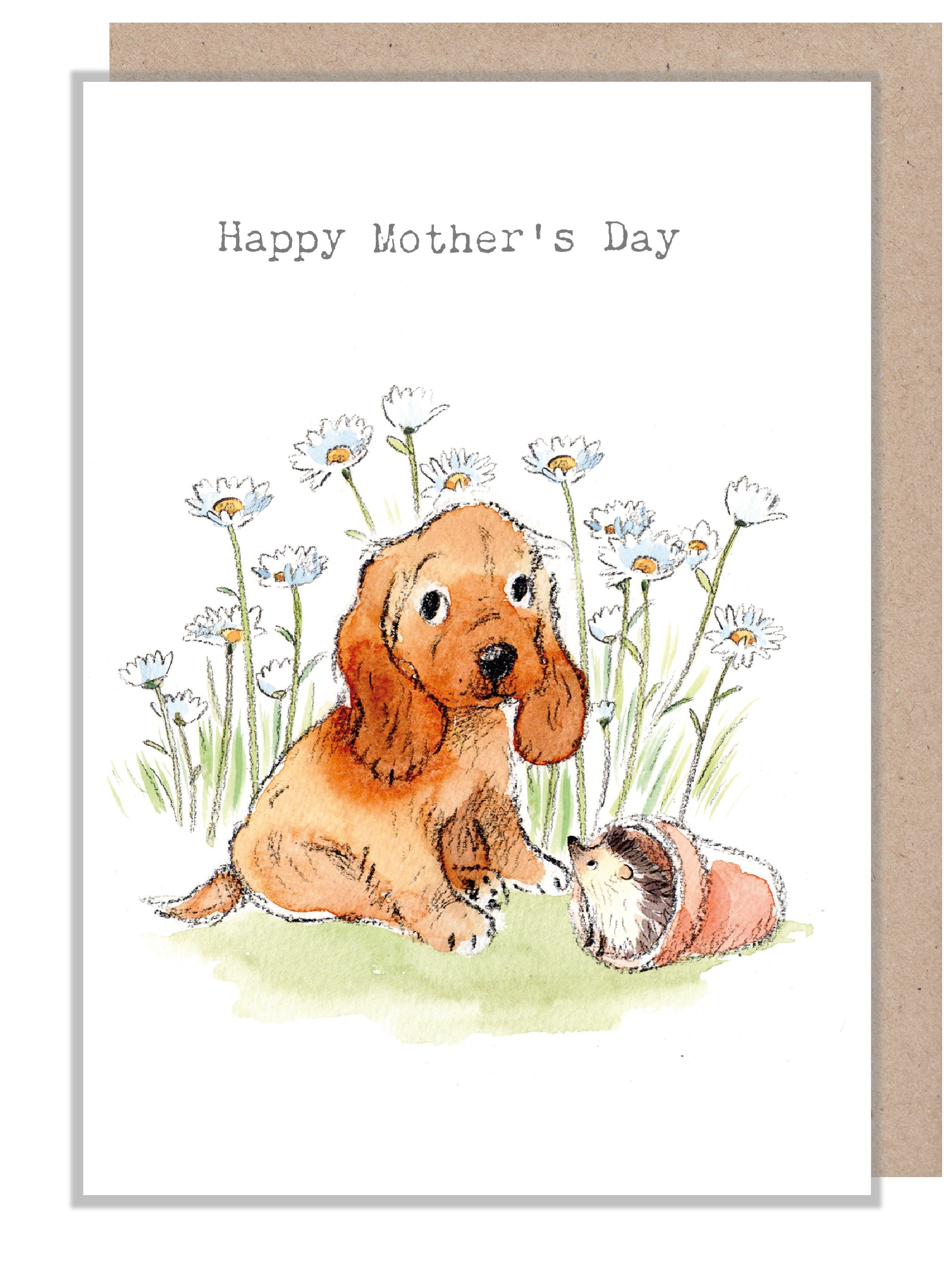Greeting Card 'Happy Mother's Day' -  Golden Spaniel with Hedgehog