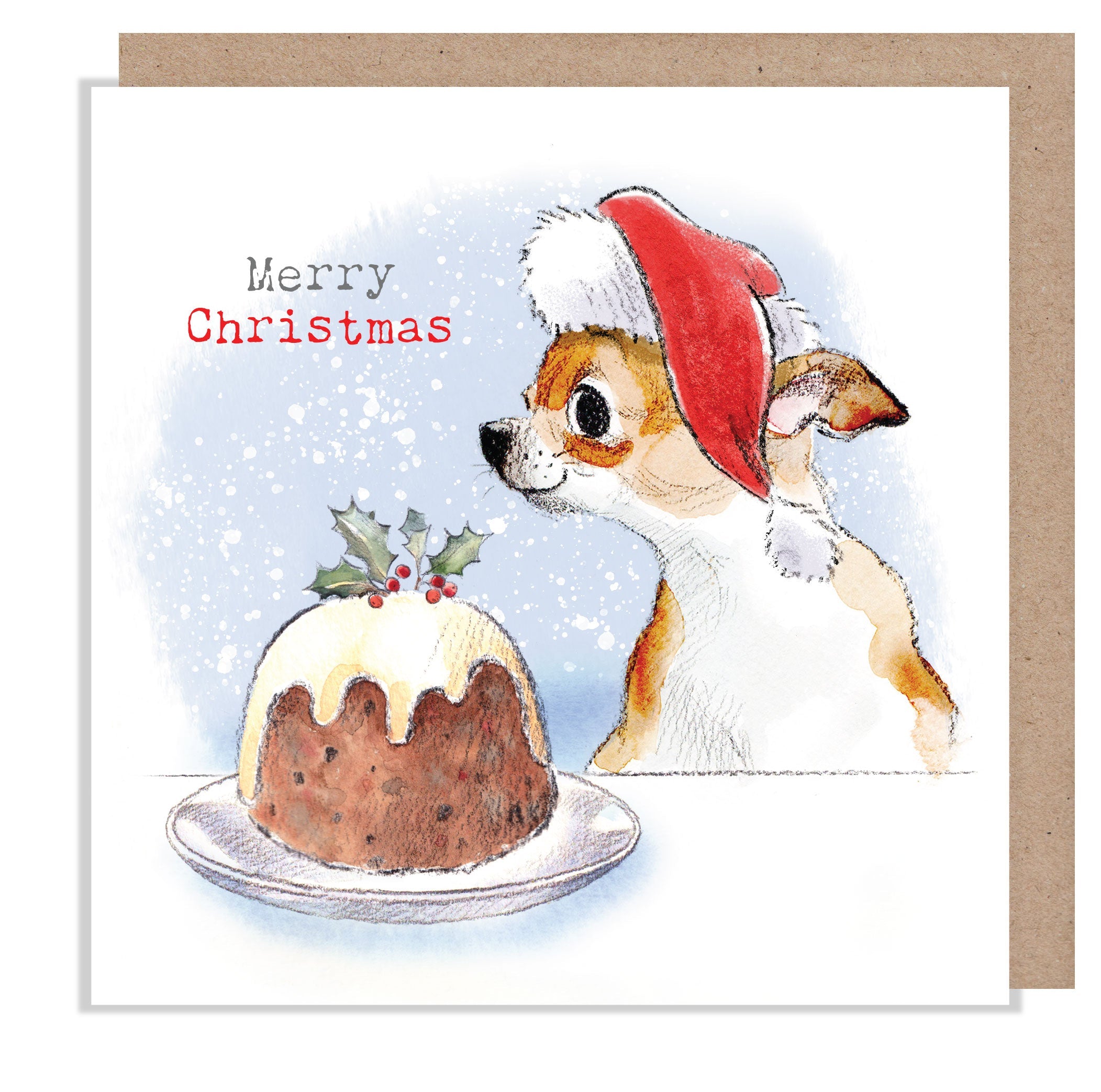 Christmas Card - Merry Christmas - Chihuahua with Christmas Pudding