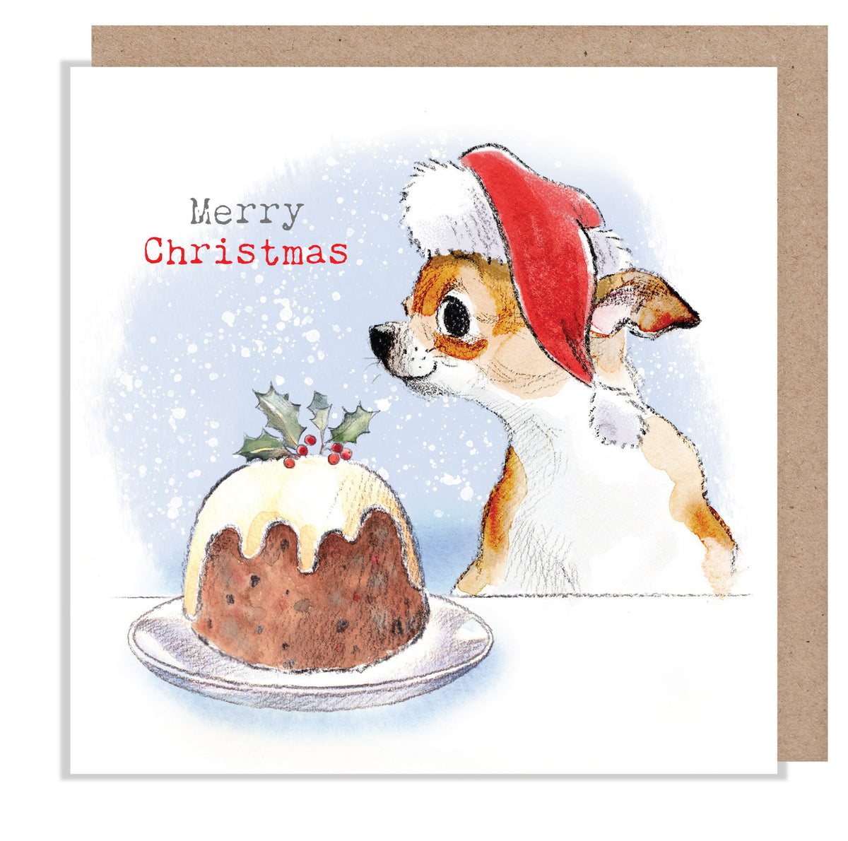 Christmas Card - Merry Christmas - Chihuahua with Christmas Pudding