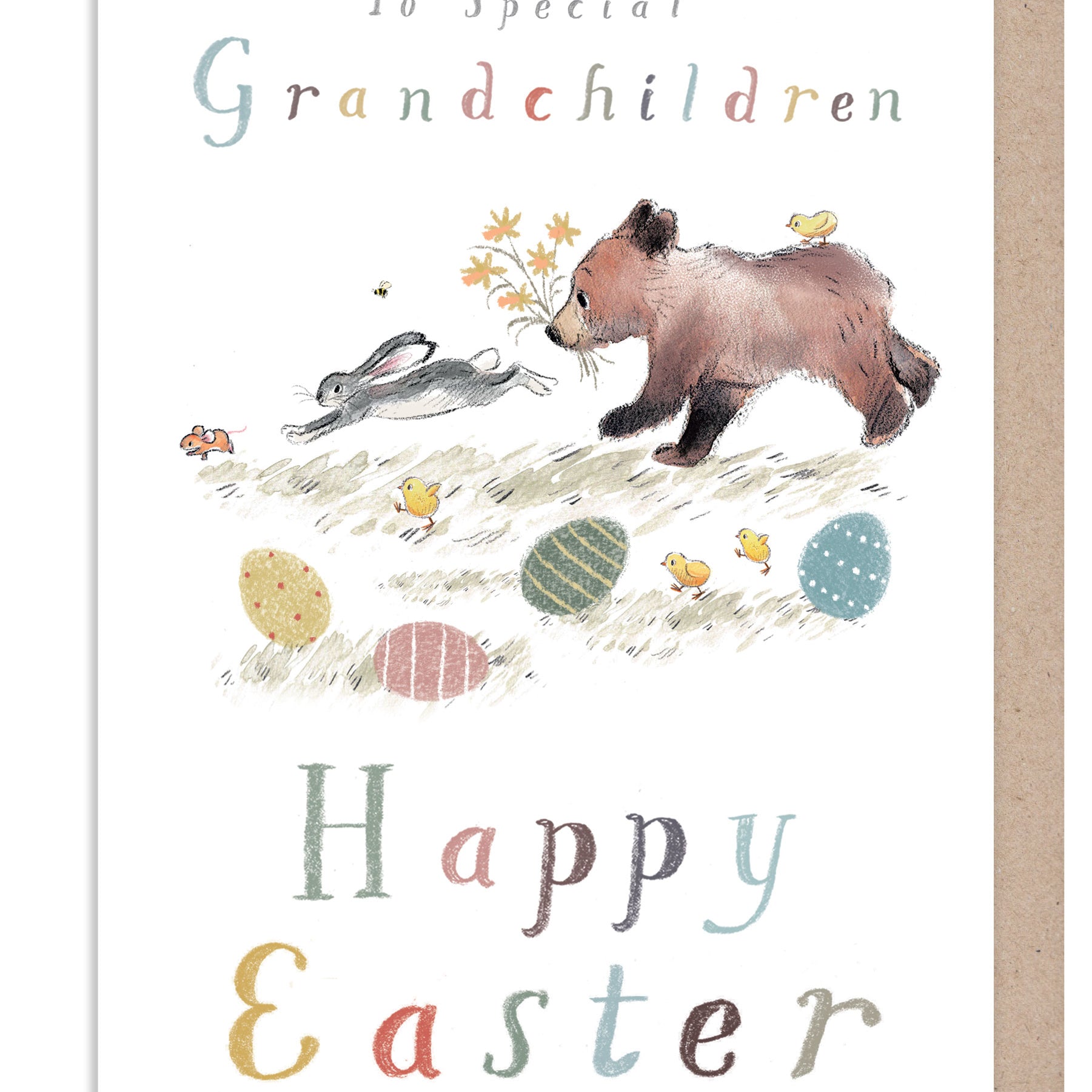 Happy Easter Card - Special GRANDCHILDREN - Bear, Hare and Mouse running