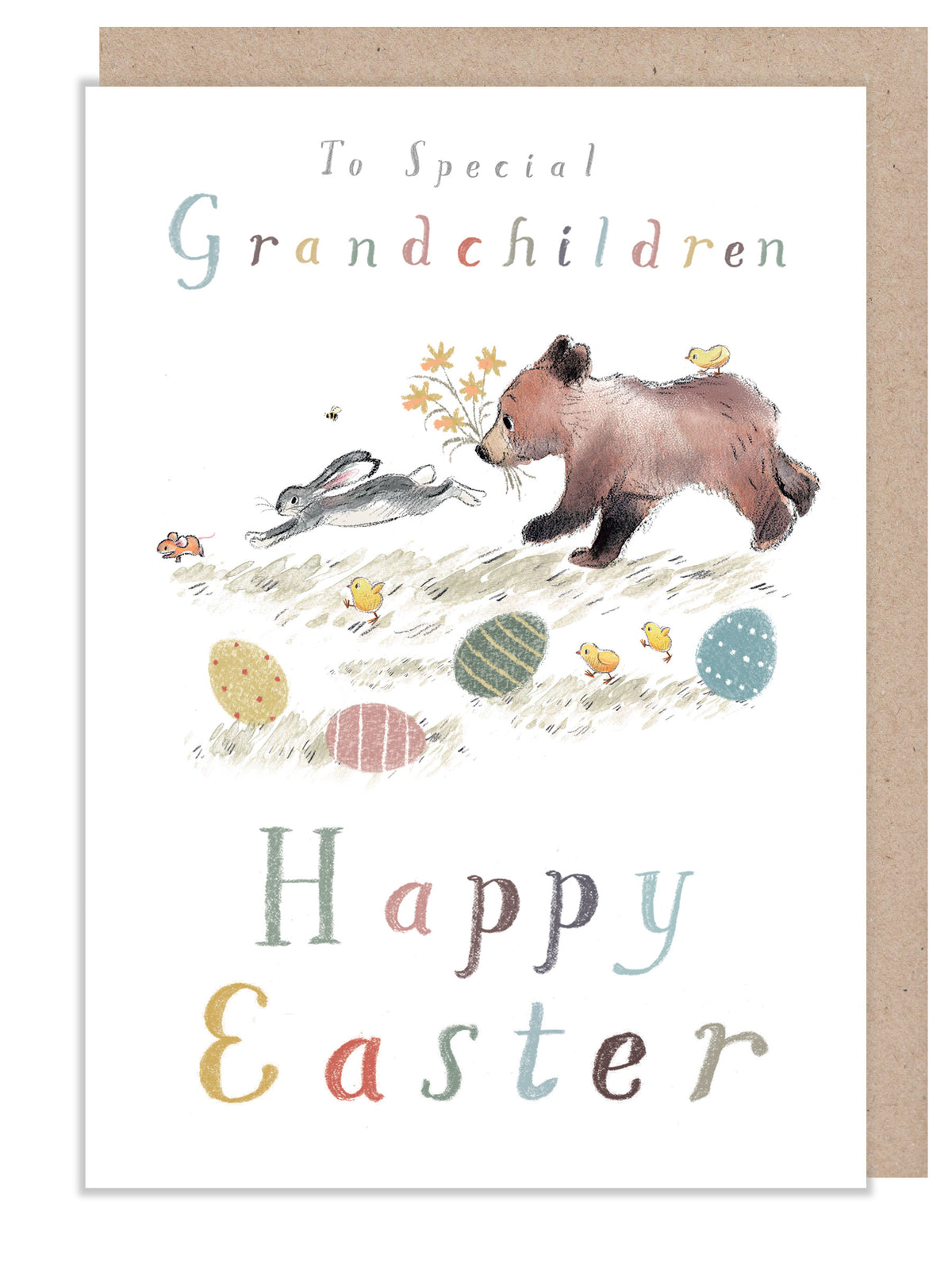 Happy Easter Card - Special GRANDCHILDREN - Bear, Hare and Mouse running