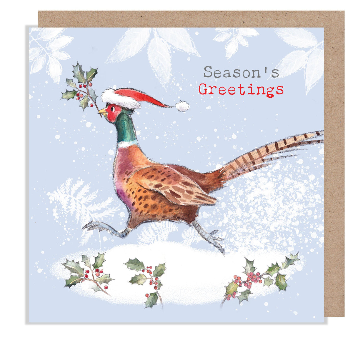 Christmas Card - Season's Greetings - Pheasant with Holly