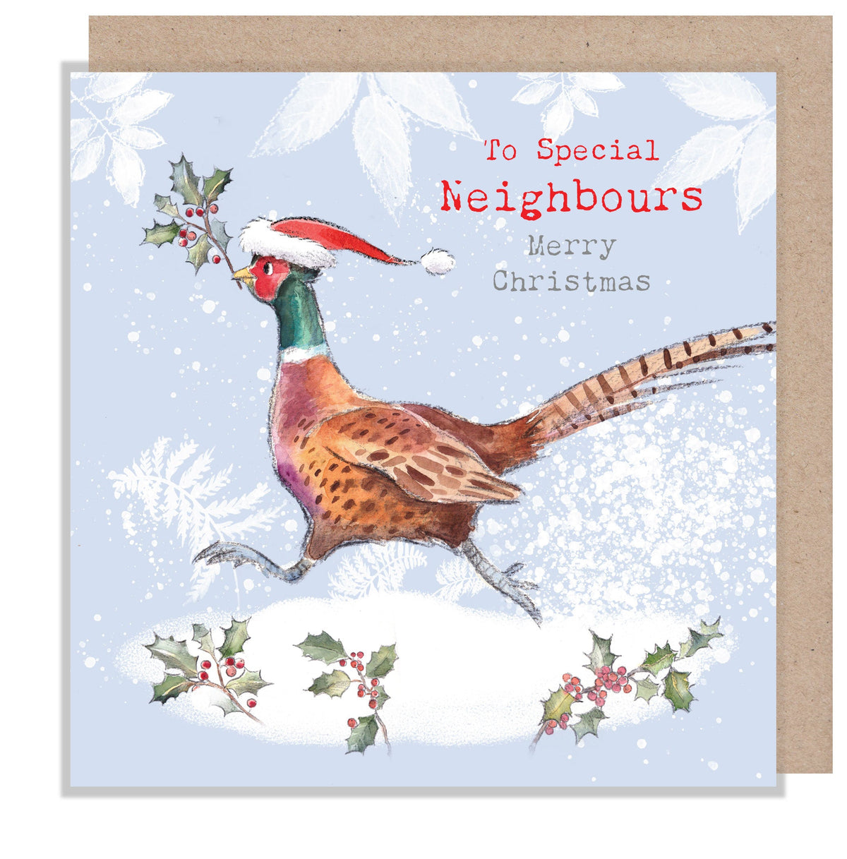 Christmas Card - Special Neighbours - Pheasant with Holly
