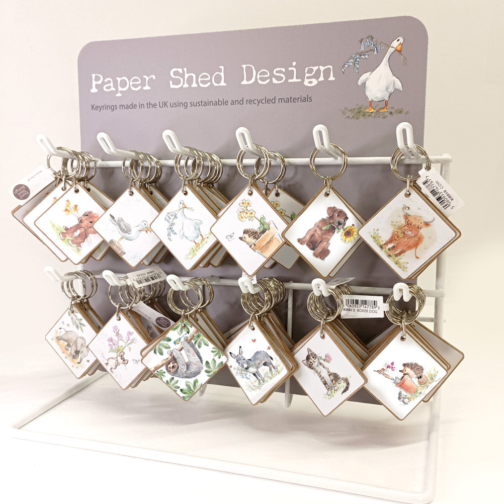Keyring Counter Package - 12 designs (72 Keyrings) with FREE counter stand