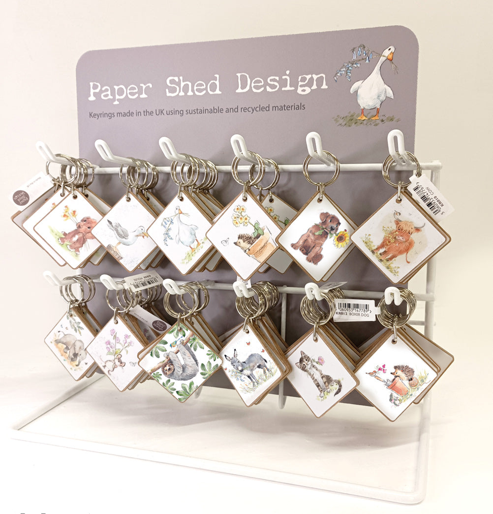 Keyring Counter Package - 12 designs (72 Keyrings) with FREE counter stand
