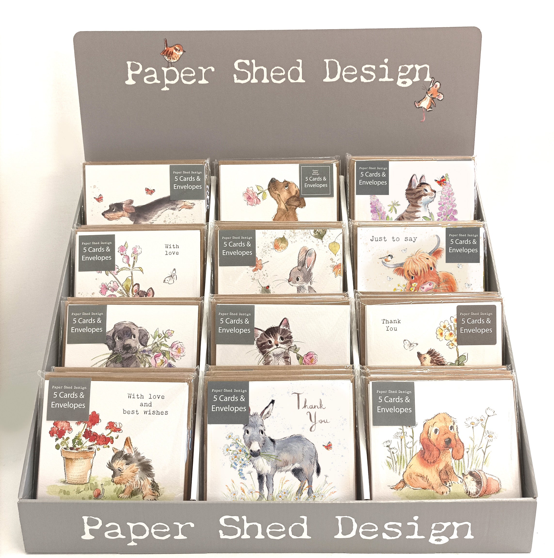Note Card Counter package - 12 Designs (72 packs) with FREE display stand