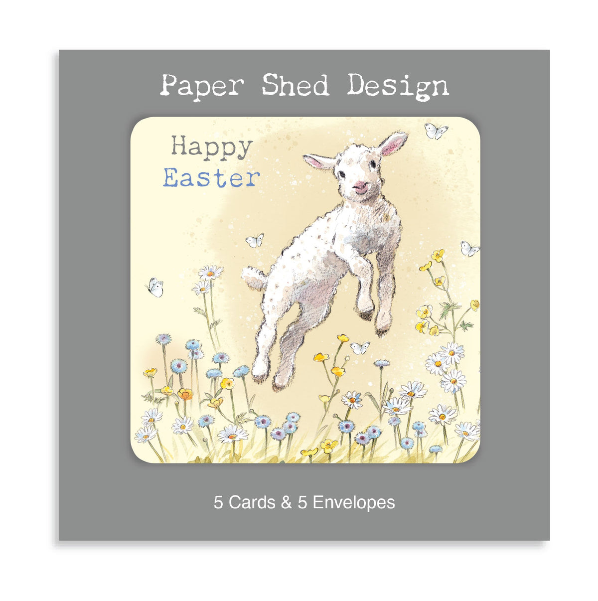 Easter Pack - 5 Cards - Jumping Lamb, Flowers and Butterflies