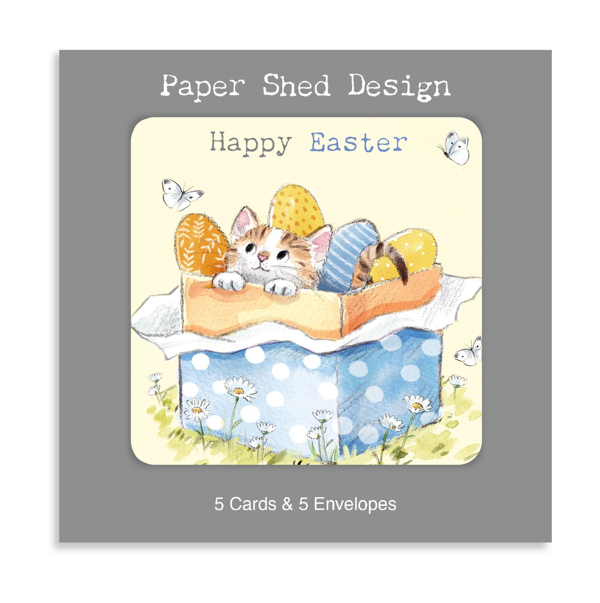 Easter Pack - 5 Cards - Kitten in Box with Easter Eggs