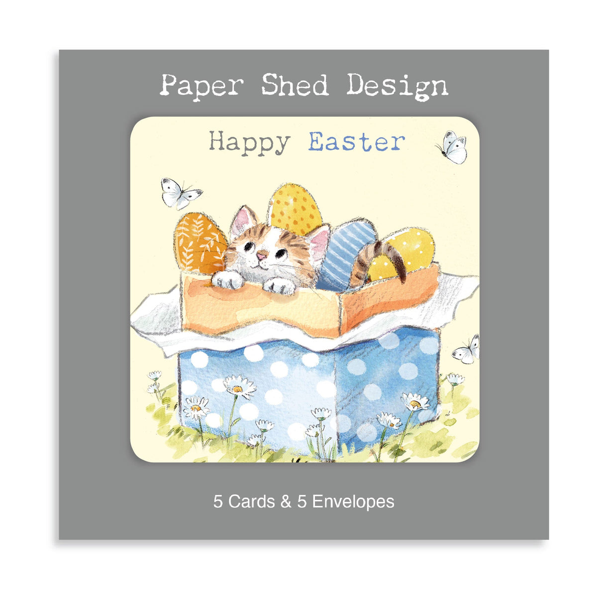 Easter Pack - 5 Cards - Kitten in Box with Easter Eggs