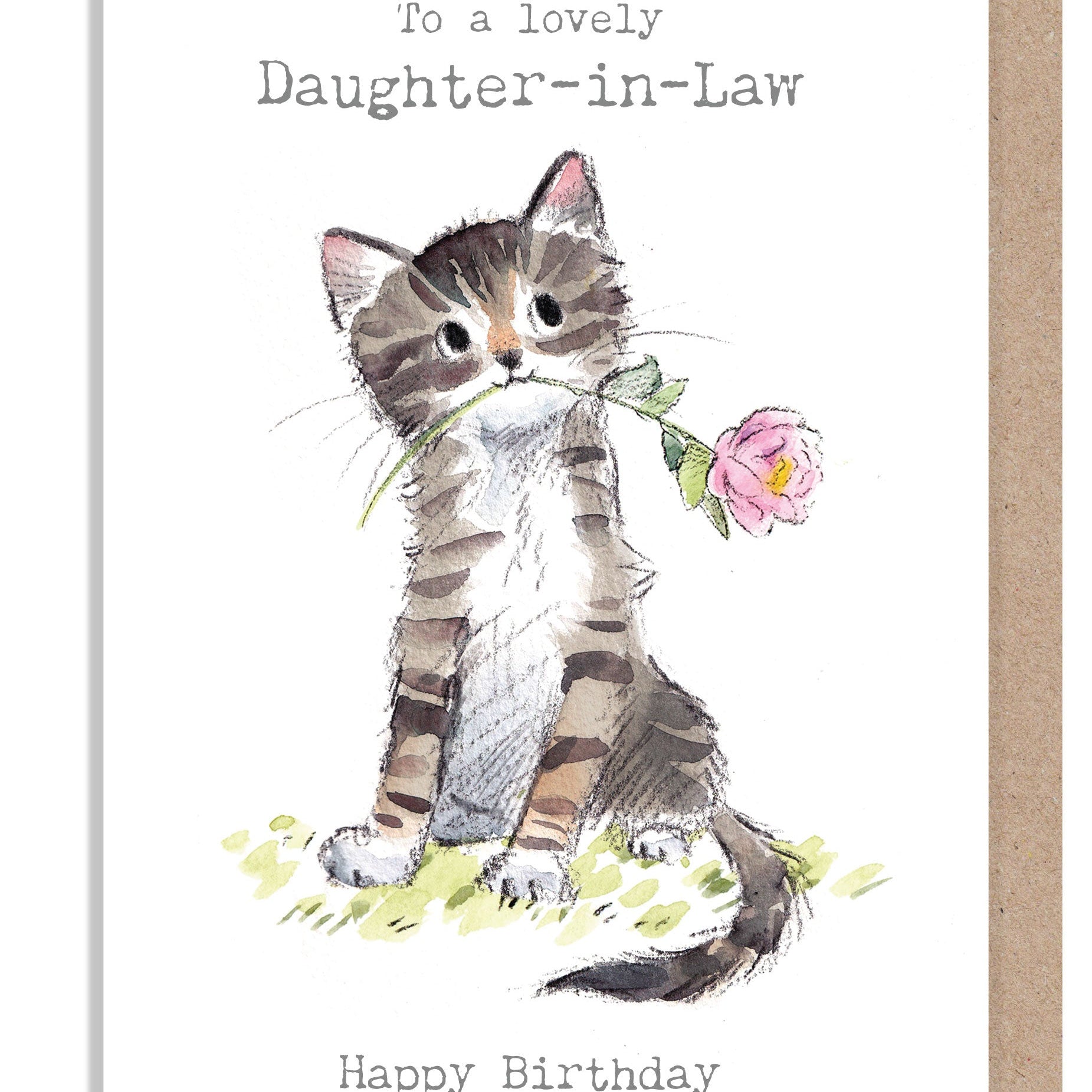 Birthday Card - Lovely Daughter - in - Law -Kitten with Pink Flower