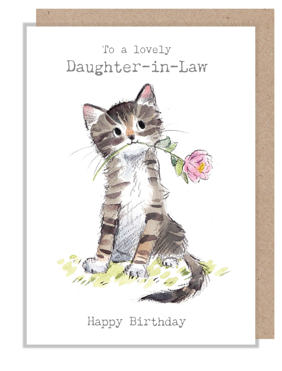 Birthday Card - Lovely Daughter - in - Law -Kitten with Pink Flower