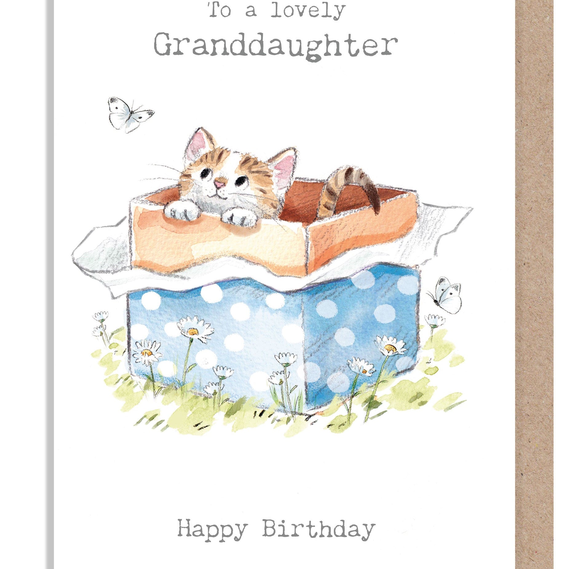 Birthday Card - Lovely Granddaughter - Kitten in Present