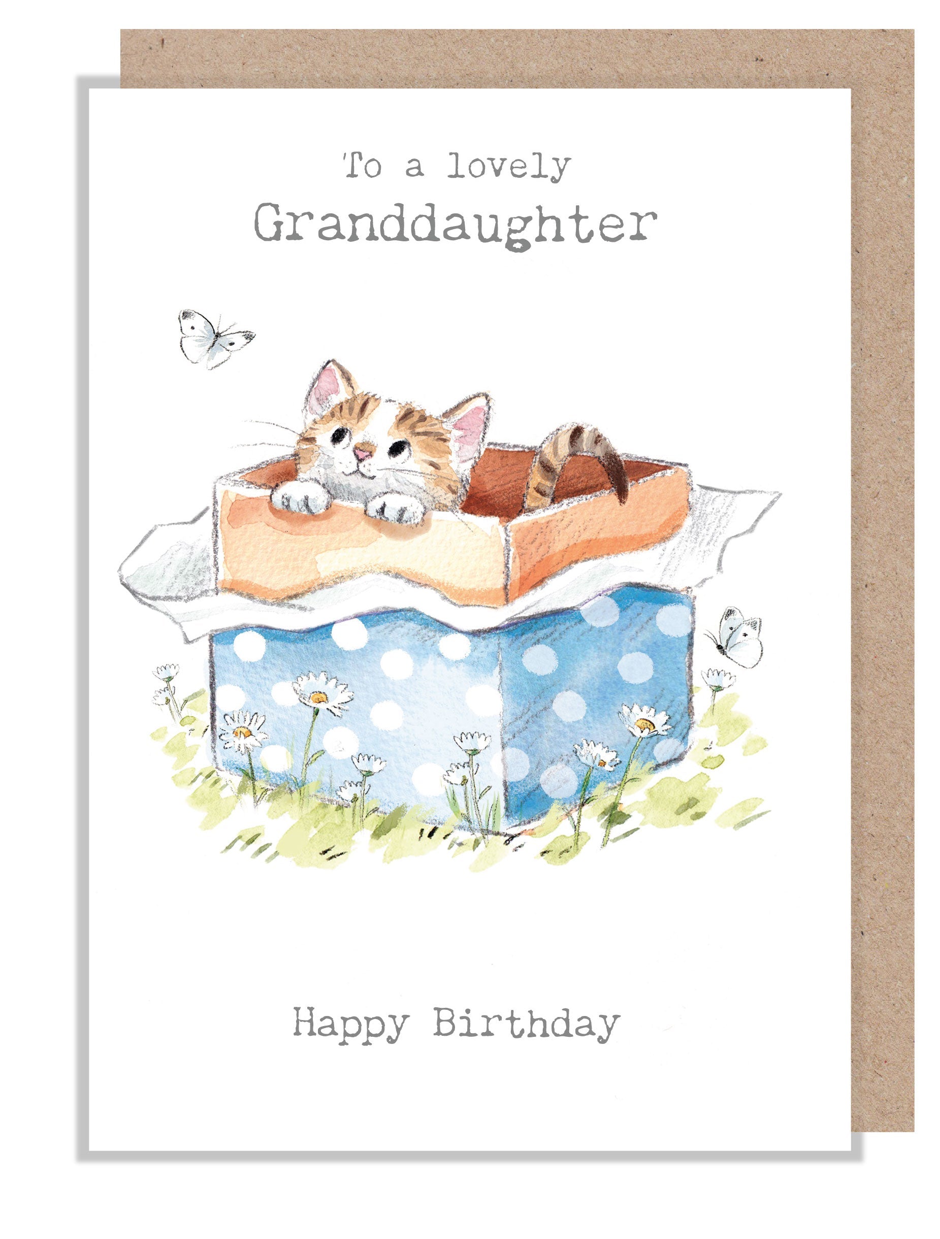 Birthday Card - Lovely Granddaughter - Kitten in Present
