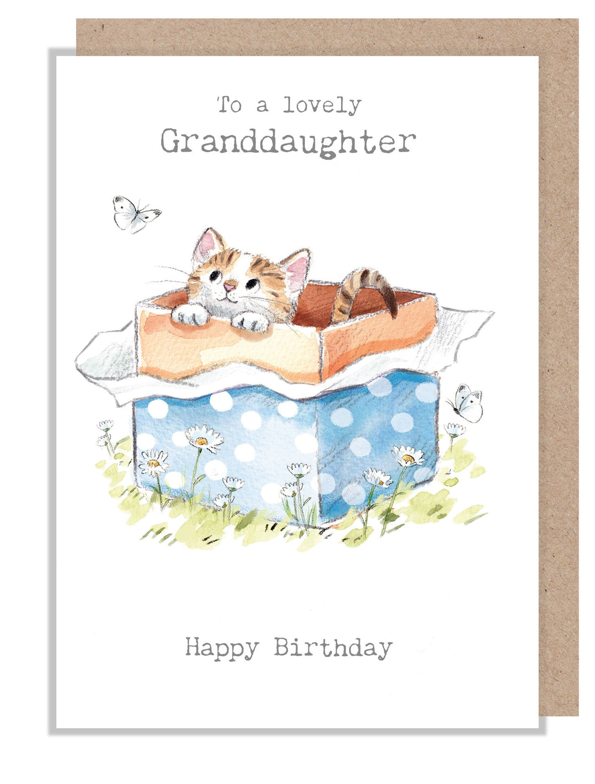 Birthday Card - Lovely Granddaughter - Kitten in Present