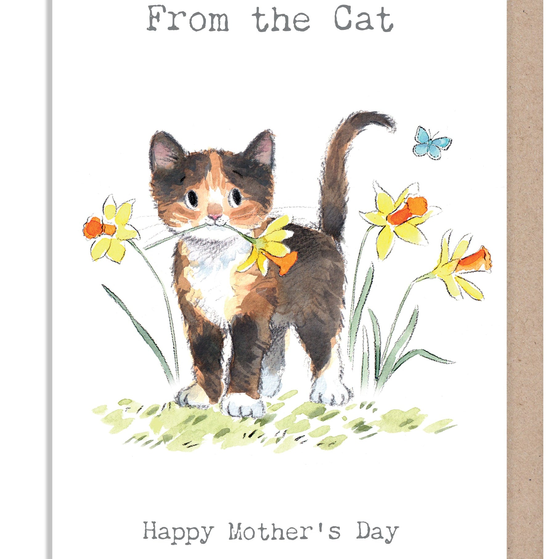 Mother's Day Card - From the Cat - Kitten with Daffodils and Butterfly